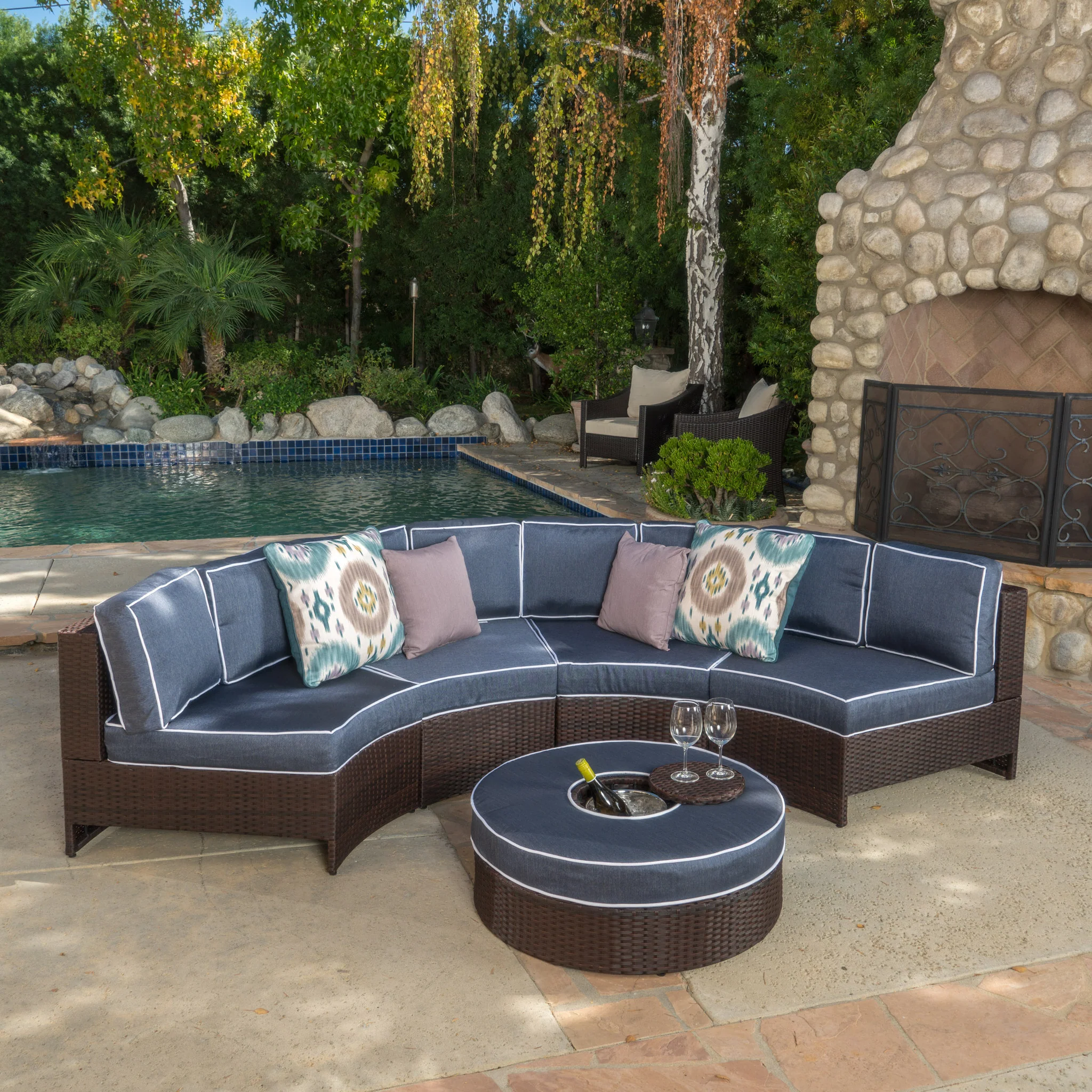Riviera 5pc Outdoor Sectional Sofa Set w/ Ice Bucket Ottoman - furnishings