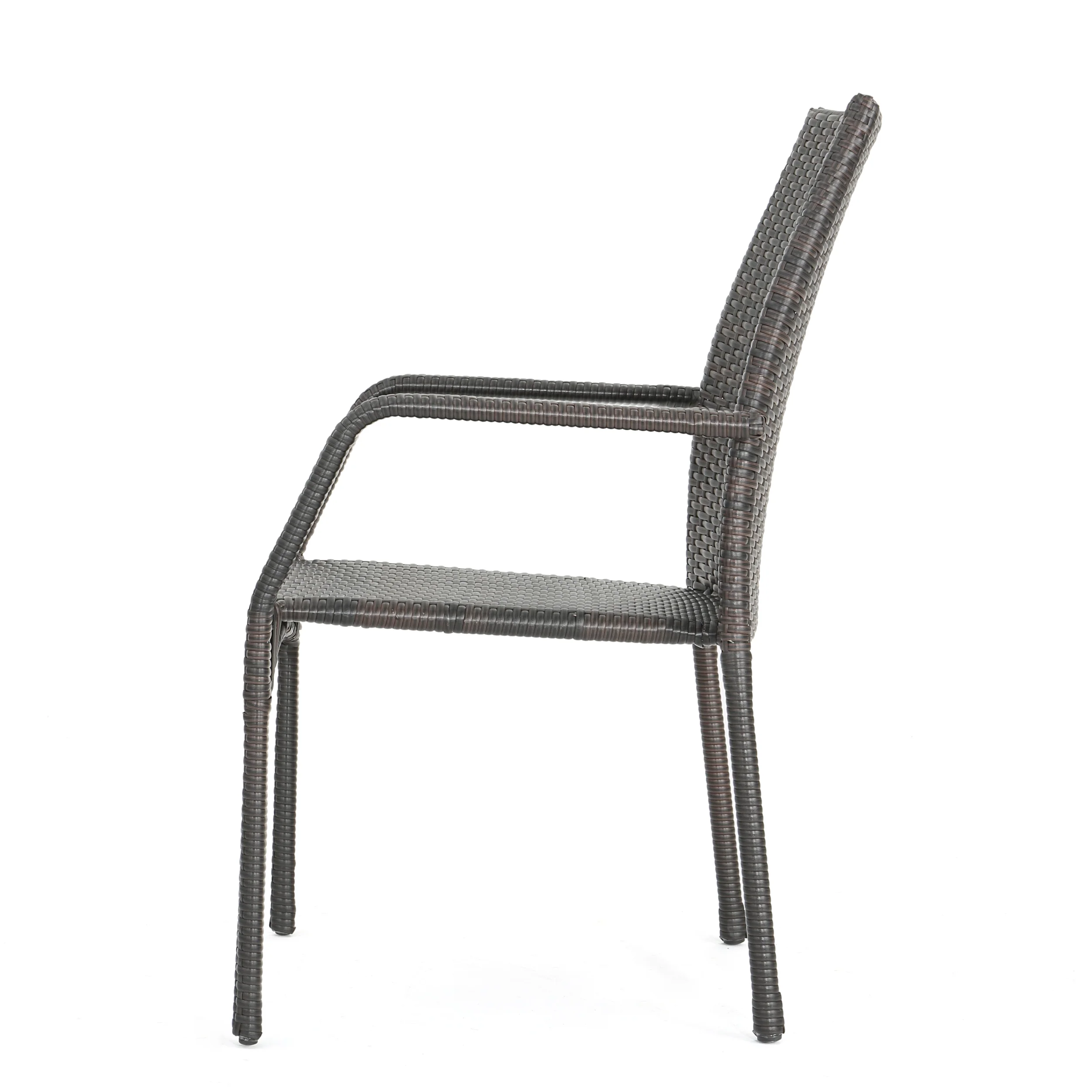 Landing Outdoor 3 Piece Multi-Brown Wicker Chat Set with Stacking Chairs - furnishings