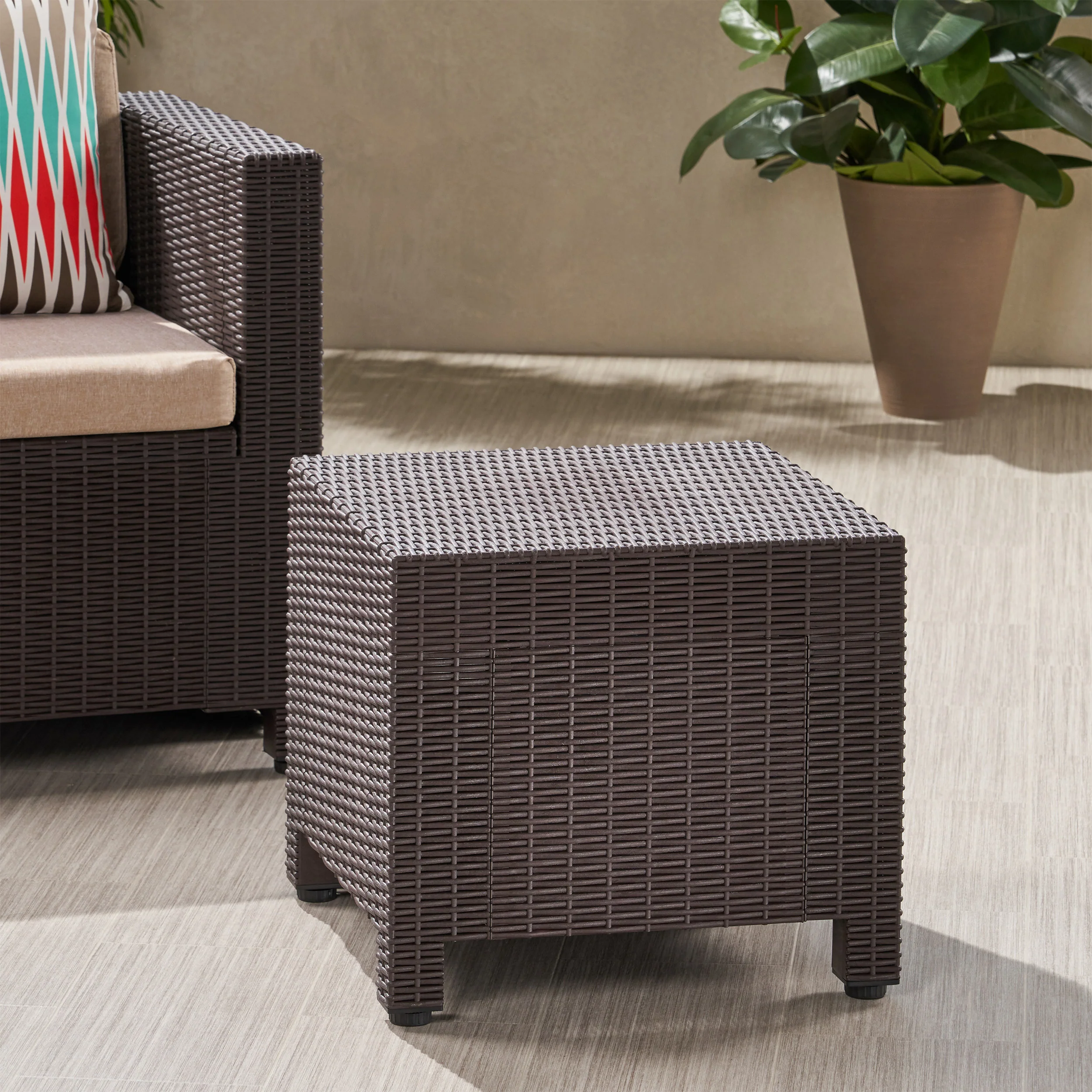 Riley Outdoor Wicker Print Side Table - furnishings