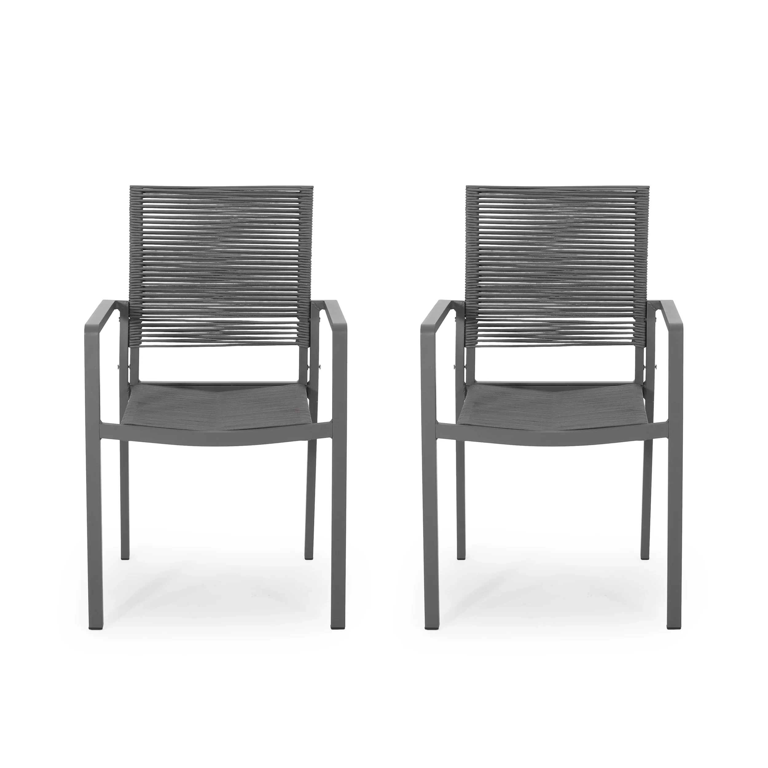 Lillian Outdoor Modern Aluminum Dining Chair with Rope Seat (Set of 2) - furnishings