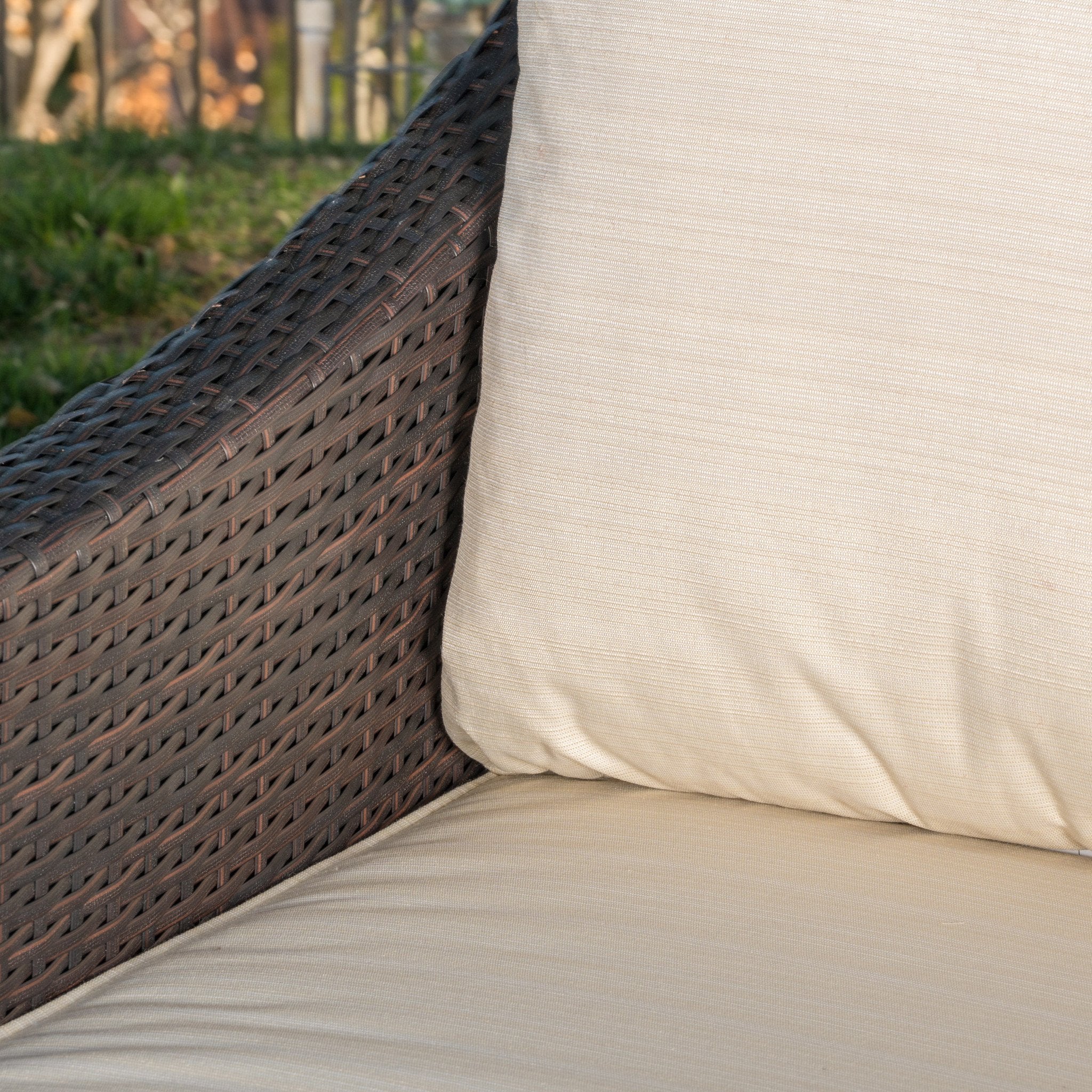 Jones Outdoor 3-piece Brown Wicker Bistro Set with Cushions - furnishings
