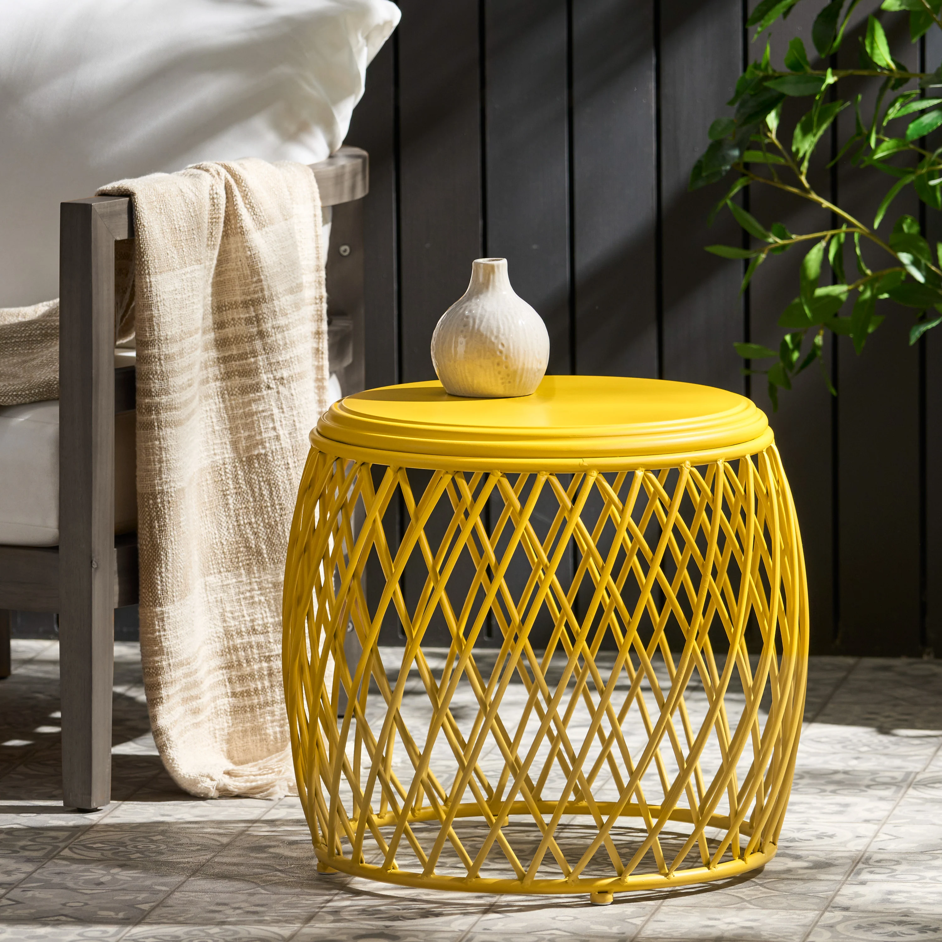 Jadien Outdoor 19 Inch Diameter Lattice Iron Side Table - furnishings