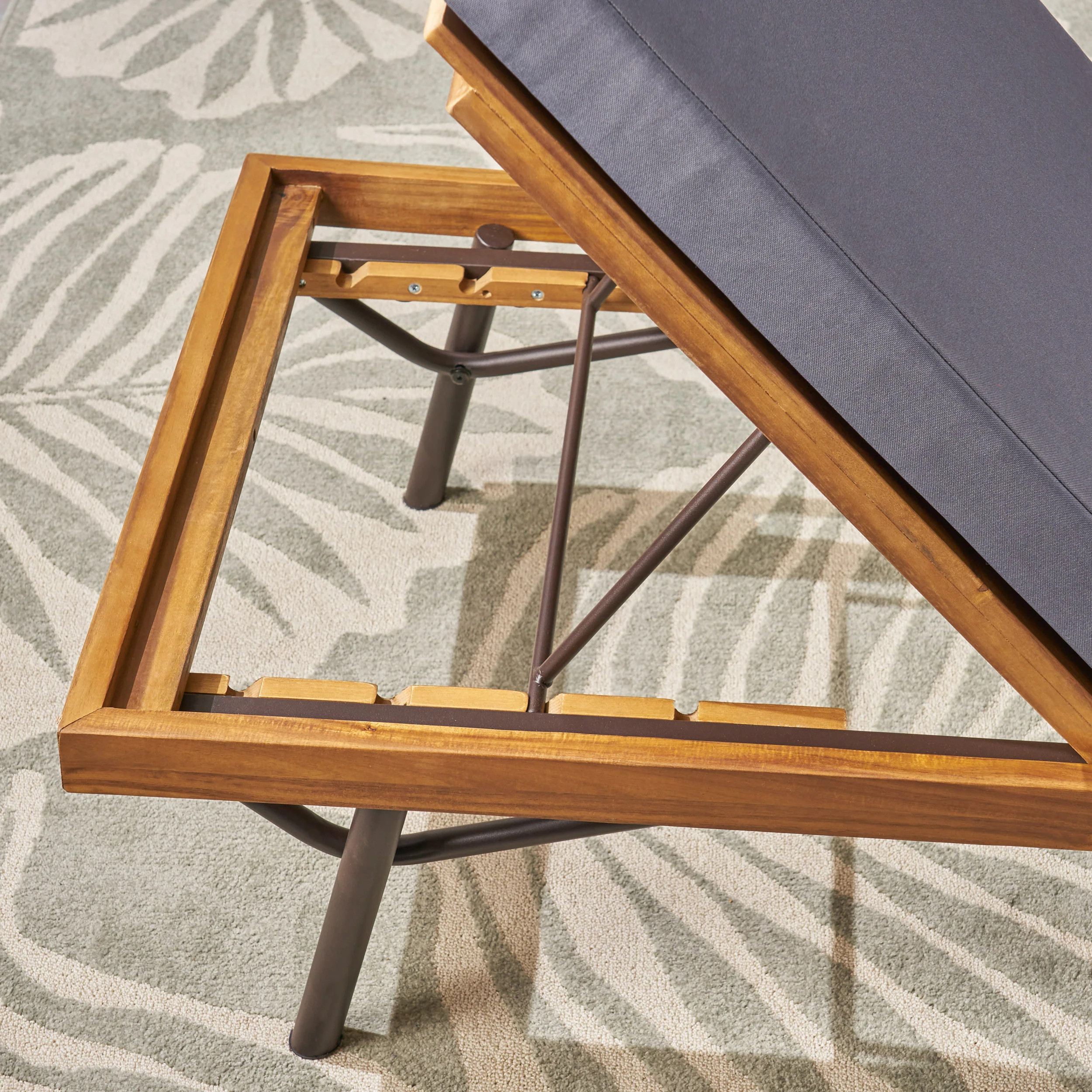 Lilith Outdoor Acacia and Eucalyptus Chaise Lounge, Teak Finish and Dark Gray - furnishings