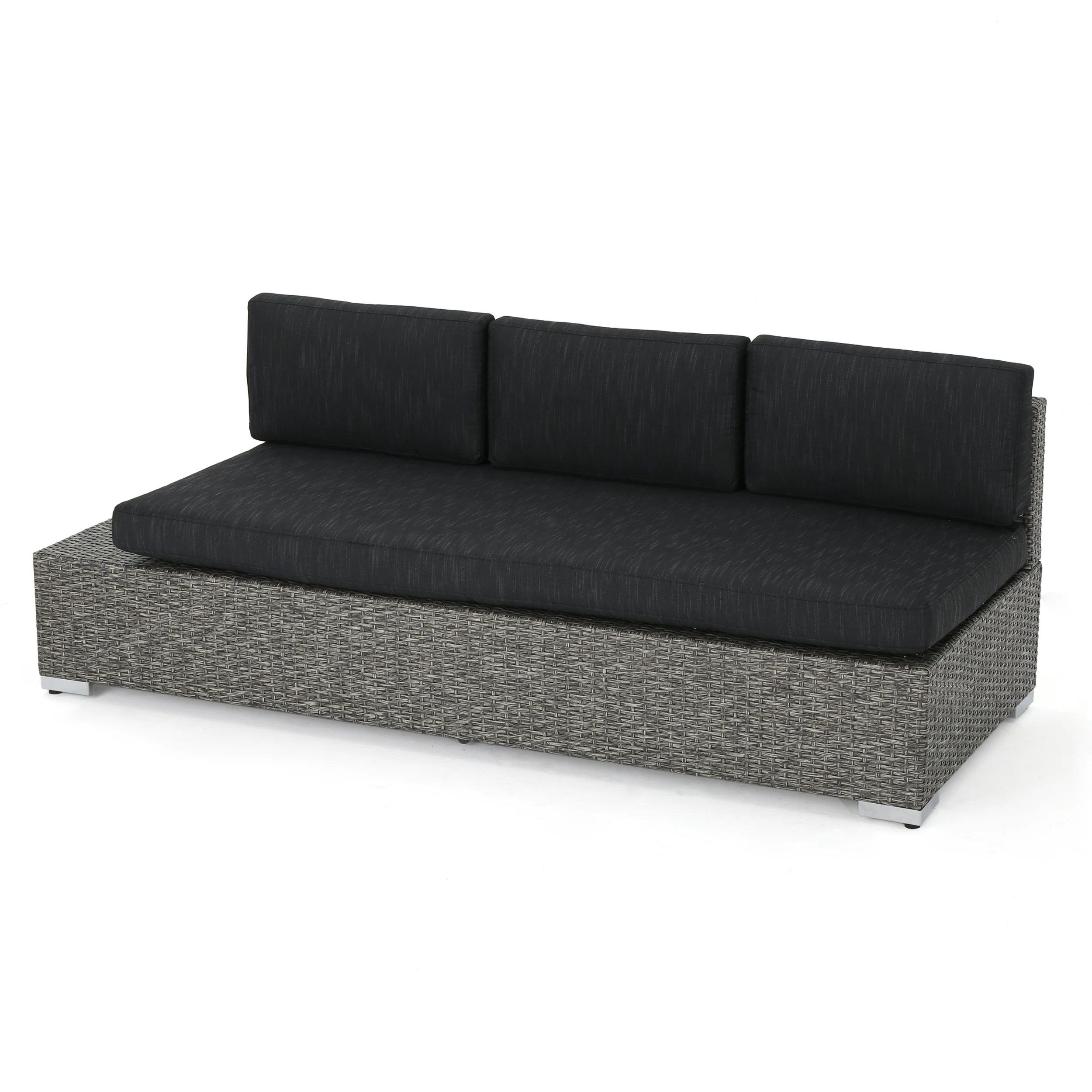 Stuart Outdoor 3 Seater Wicker Left Sofa, Mixed Black with Dark Grey Cushions - furnishings