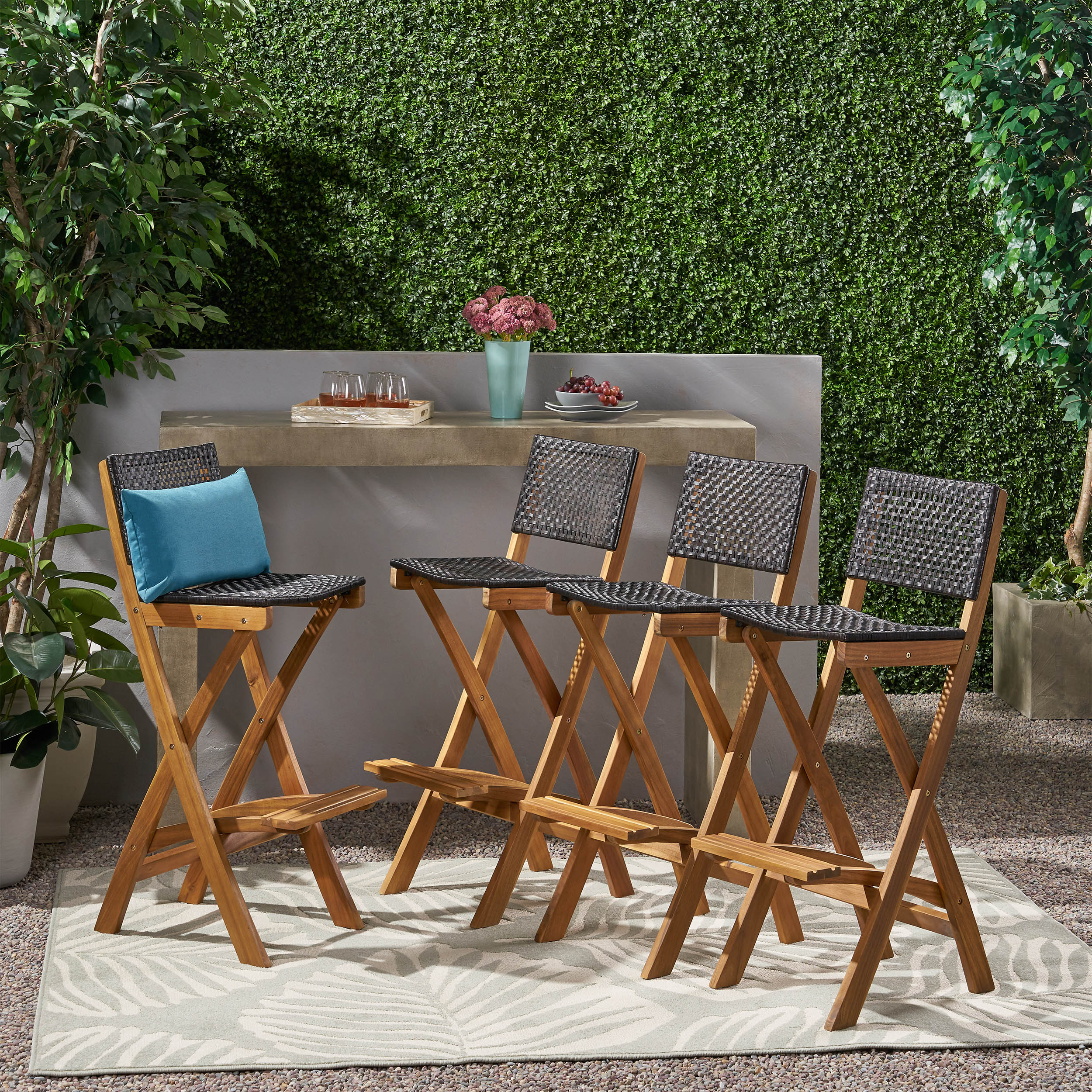 Elizabeth Outdoor Folding Acacia Wood Barstools (Set of 4) - furnishings