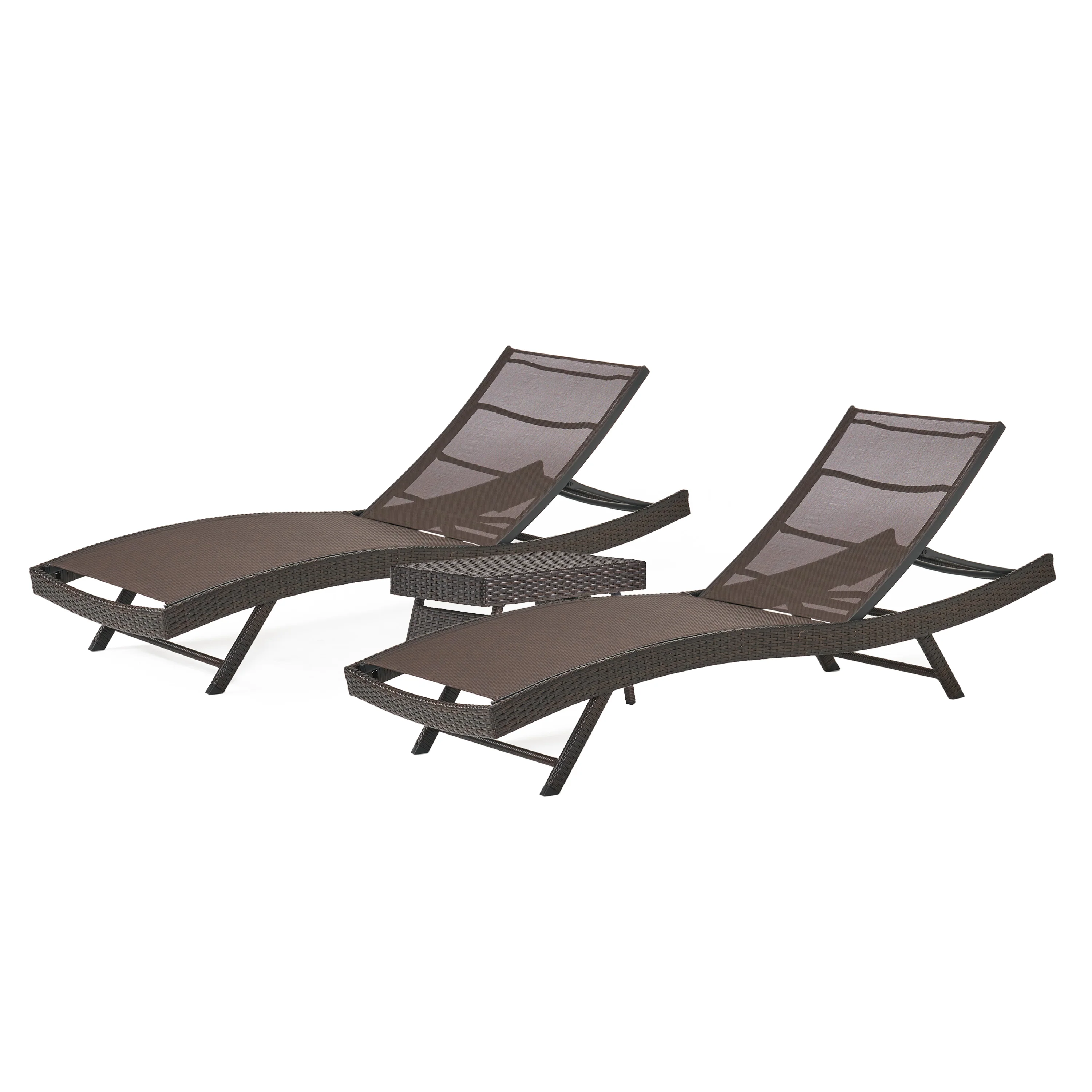 Burnham Outdoor 3pc Brown Mesh Chaise Lounge Chairs Set - furnishings