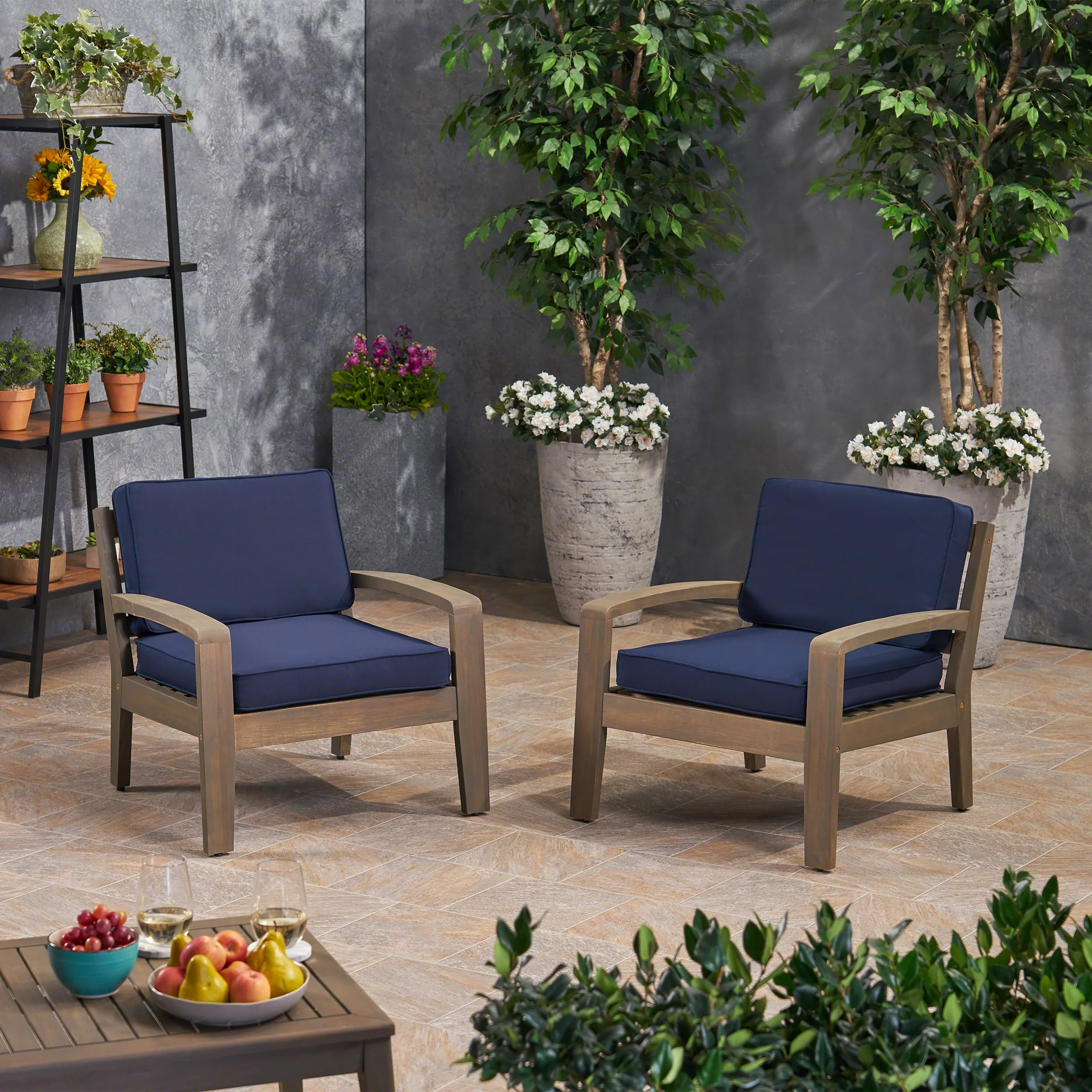 Parma Outdoor Acacia Wood Club Chairs with Sunbrella Cushions - furnishings