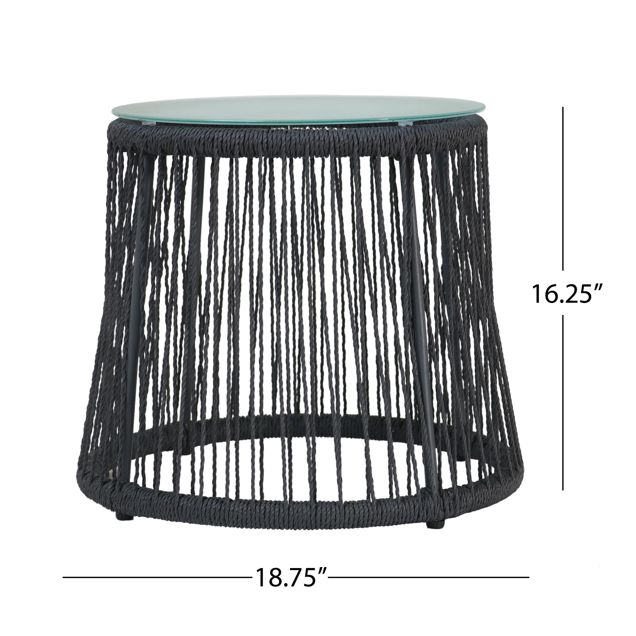 Karen Outdoor Side Table, Steel and Rope, Tempered Glass Table Top, Boho - furnishings
