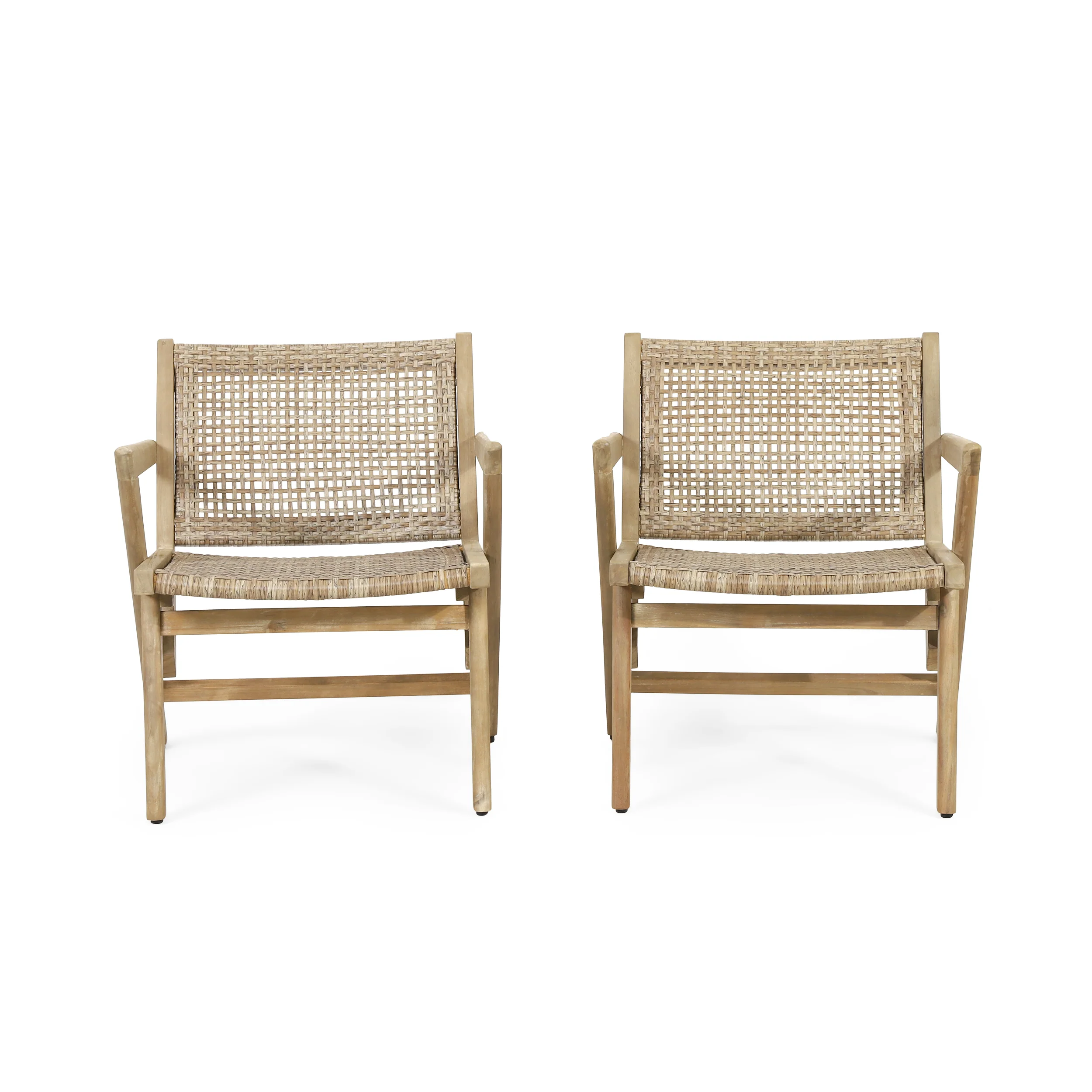 Inez Outdoor Wicker Club Chairs, Set of 2, Light Brown and Light Multibrown - furnishings