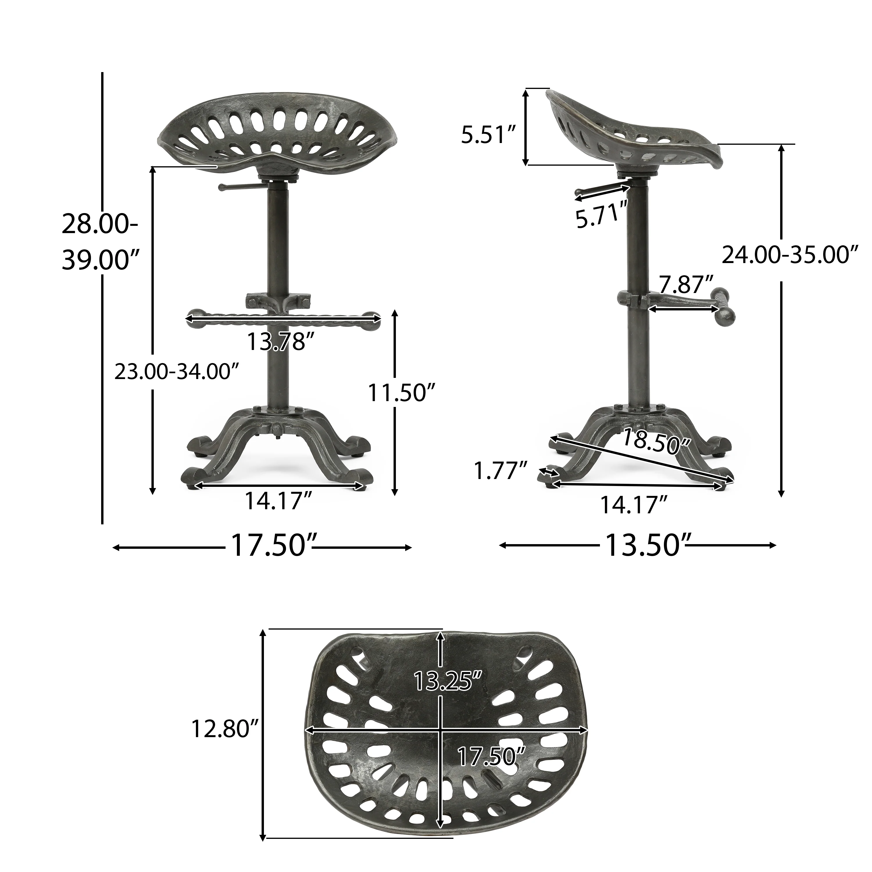 Laymon Industrial Handcrafted Cast Iron Saddle Seat Barstool - furnishings