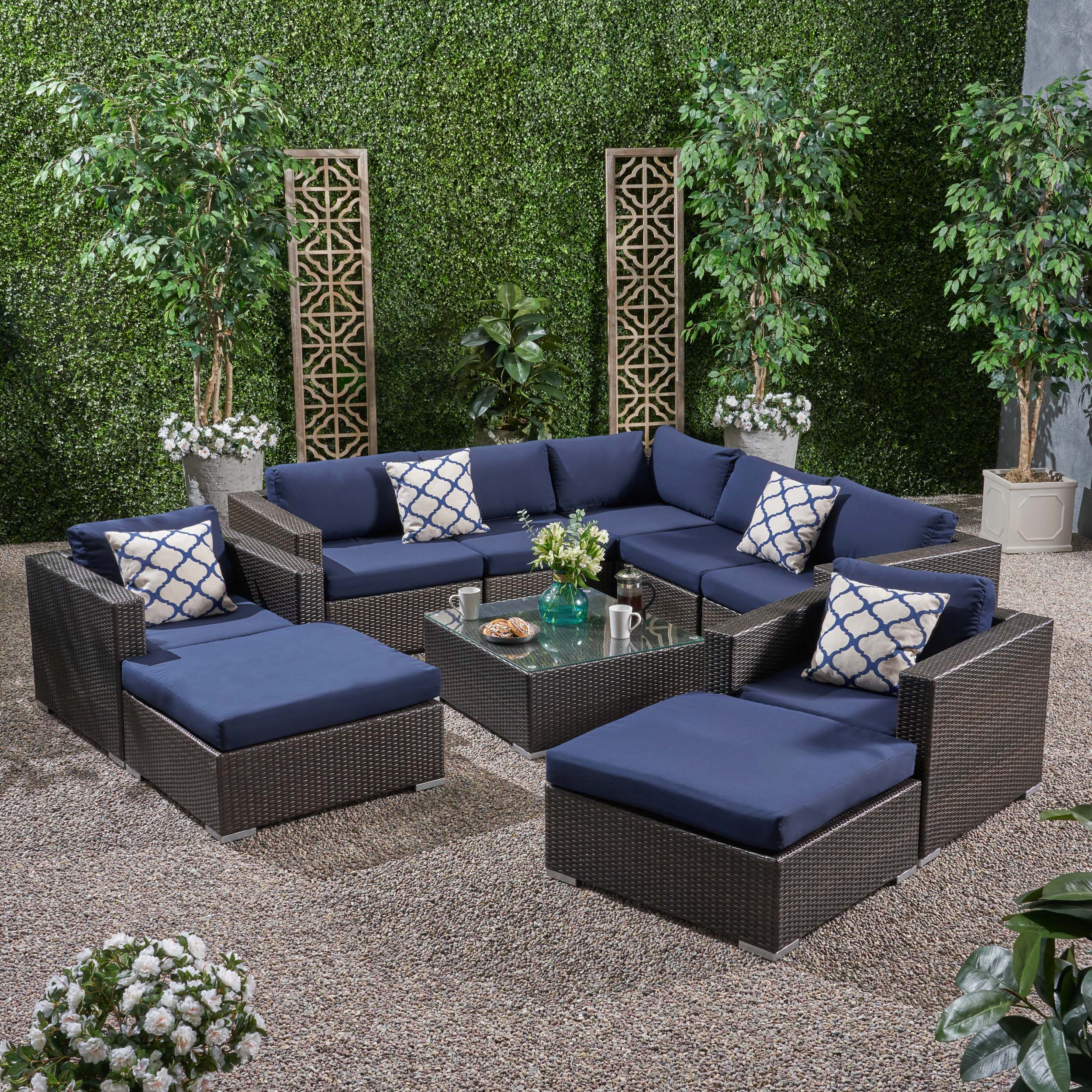 Kyra Outdoor 7 Seater Wicker Sectional Sofa Set with Sunbrella Cushions - furnishings