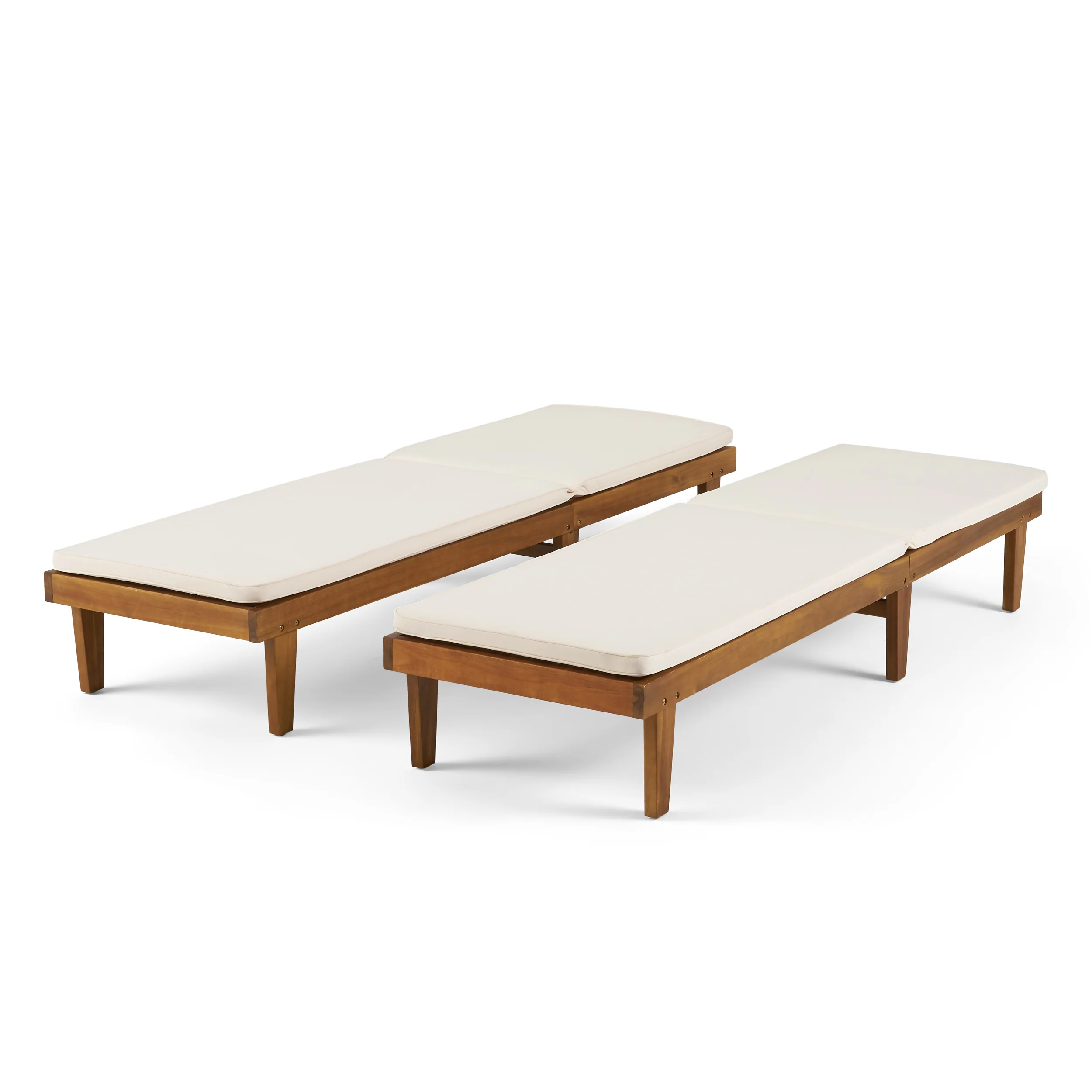 Nadine Outdoor Modern Acacia Wood Chaise Lounge with Cushion (Set of 2) - furnishings