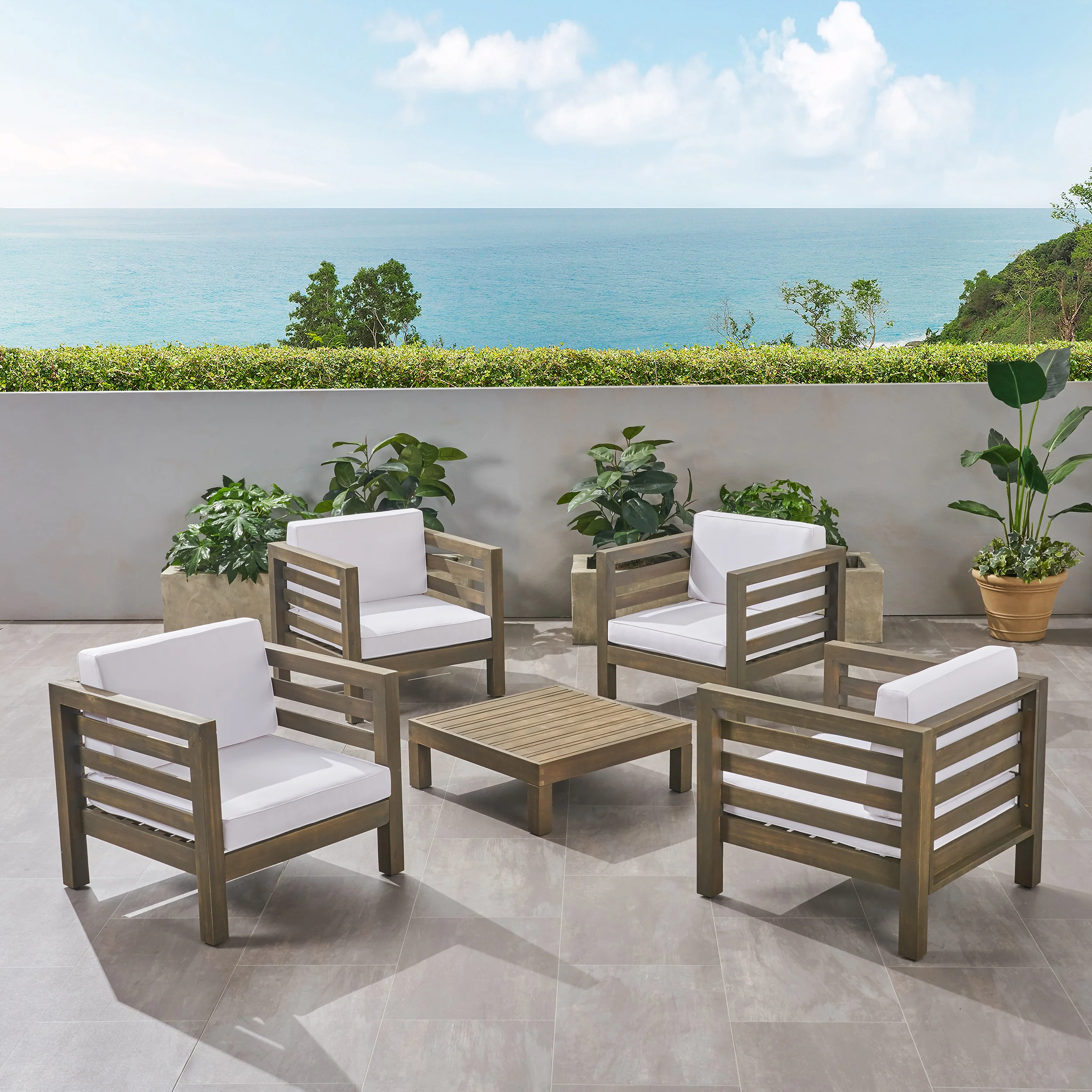 Emma Outdoor 4 Seater Acacia Wood Club Chair and Coffee Table Set - furnishings