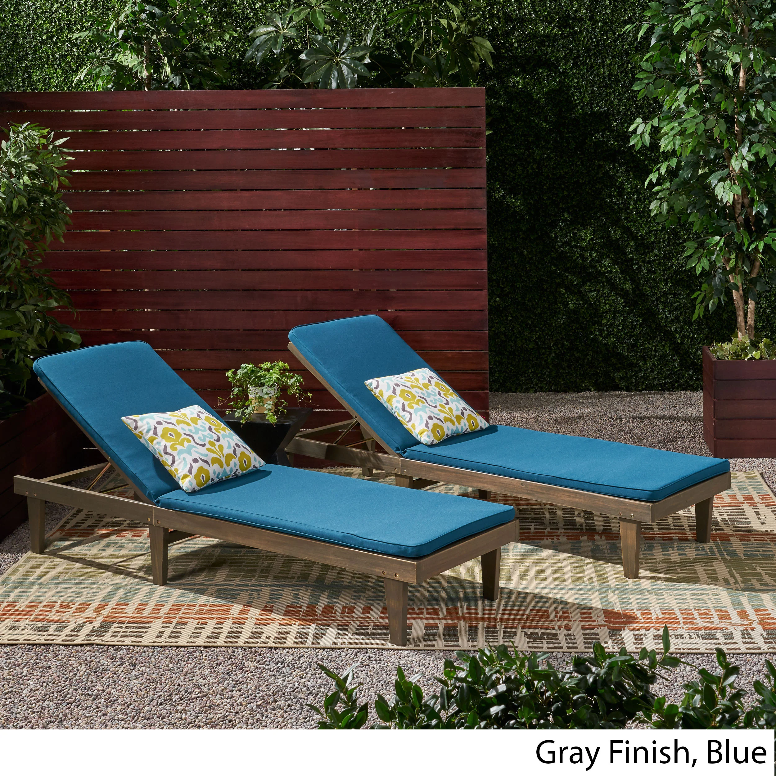 Nadine Outdoor Modern Acacia Wood Chaise Lounge with Cushion (Set of 2) - furnishings