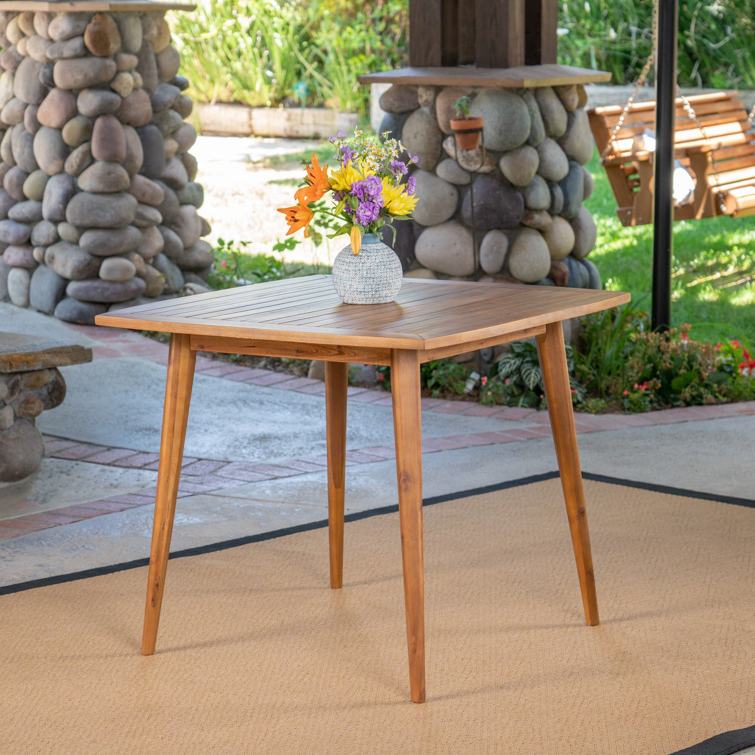 Stanford Outdoor Square Acacia Wood Dining Table with Straight Legs - furnishings