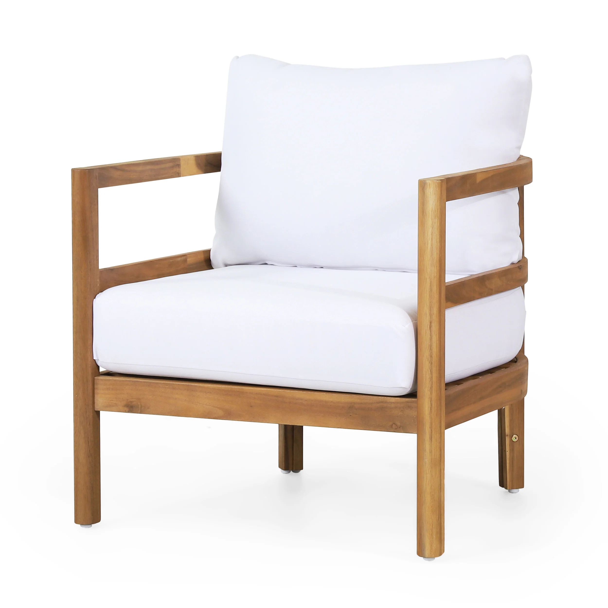 Aggie Outdoor Acacia Wood Club Chair with Cushions, Teak and White - furnishings
