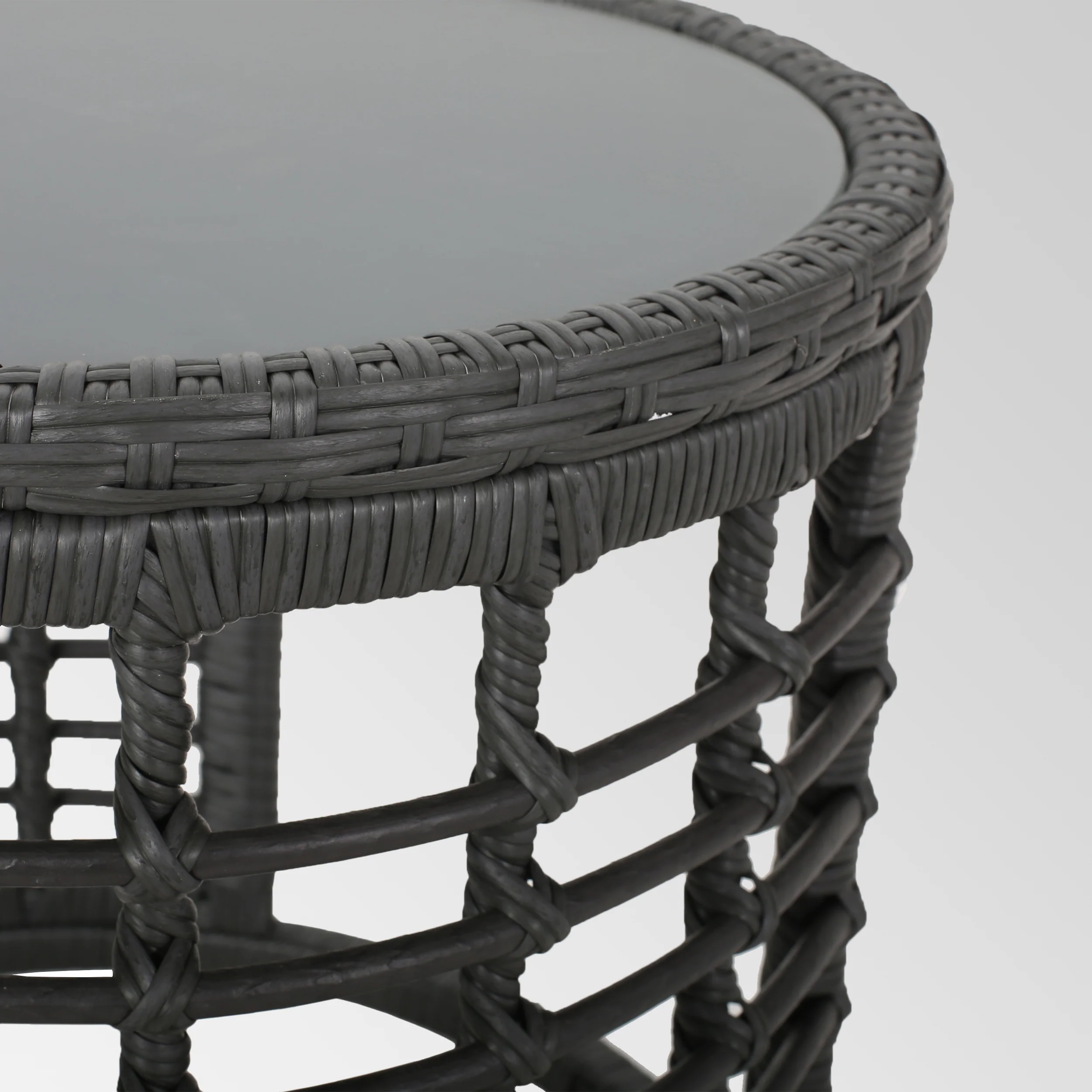 Evvy Outdoor Modern Boho Wicker Side Table with Tempered Glass Top - furnishings