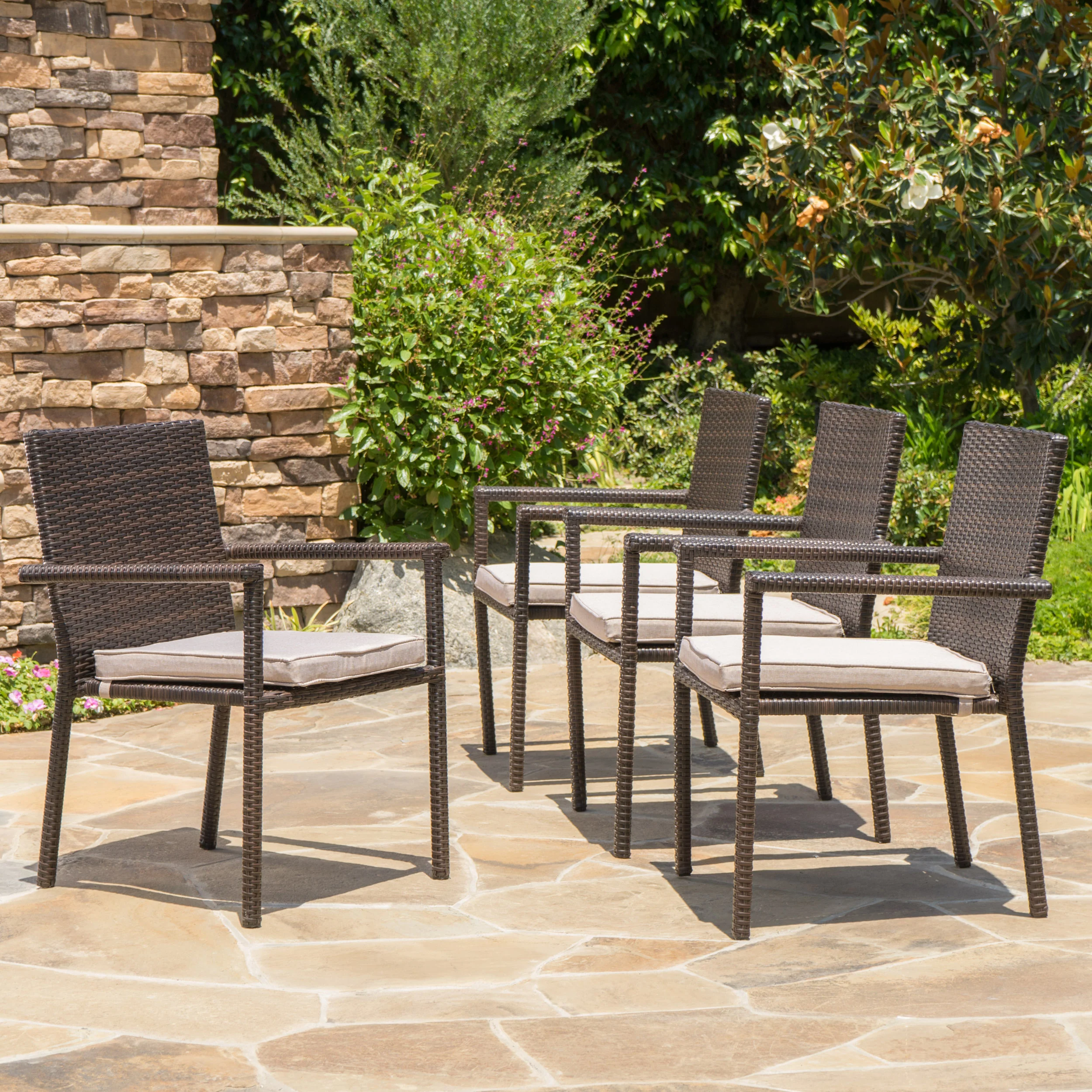 San Tropez Outdoor Dining Chairs with Water Resistant Cushions (Set of 4) - furnishings