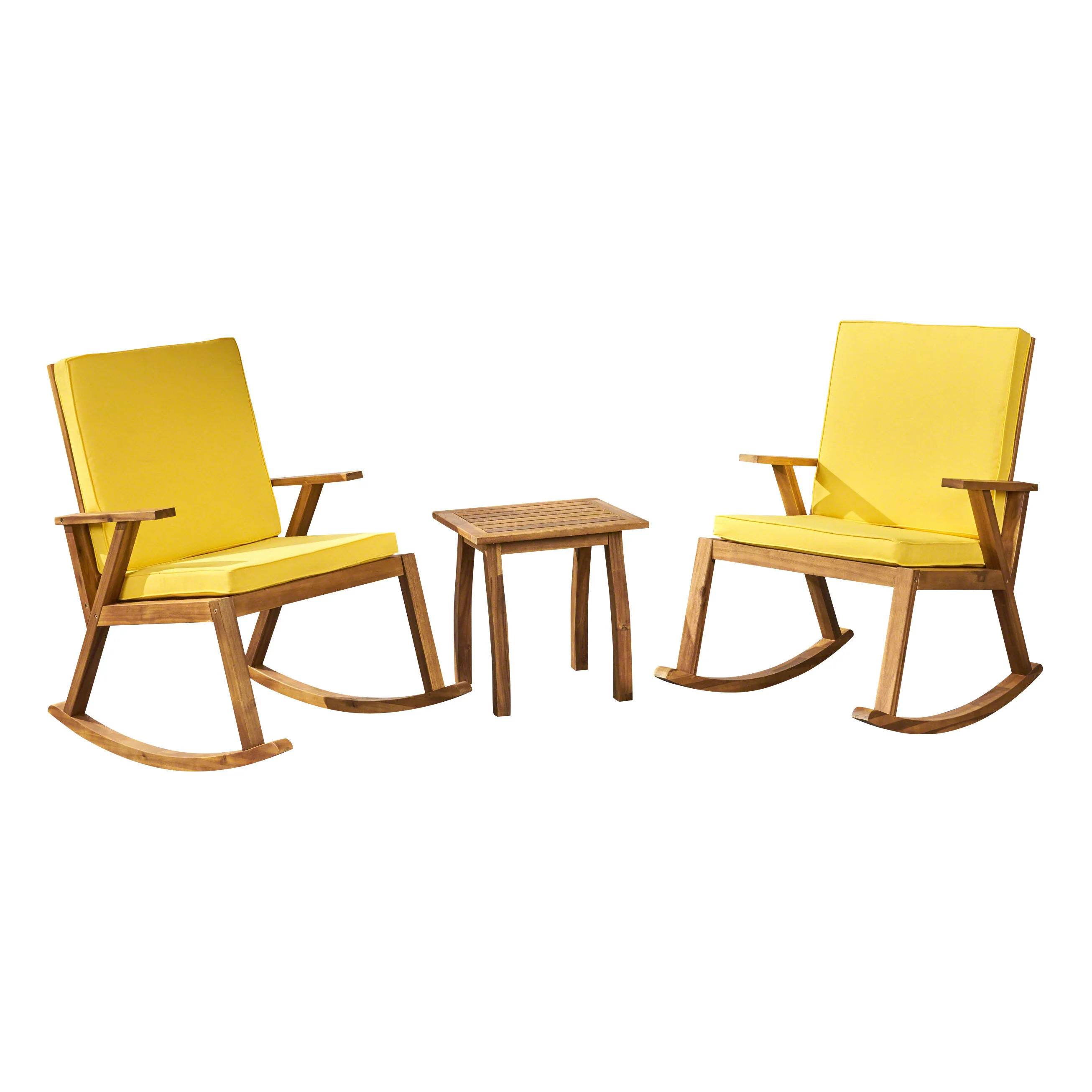Yvonne Outdoor Acacia Wood Rocking Chair Chat Set - furnishings