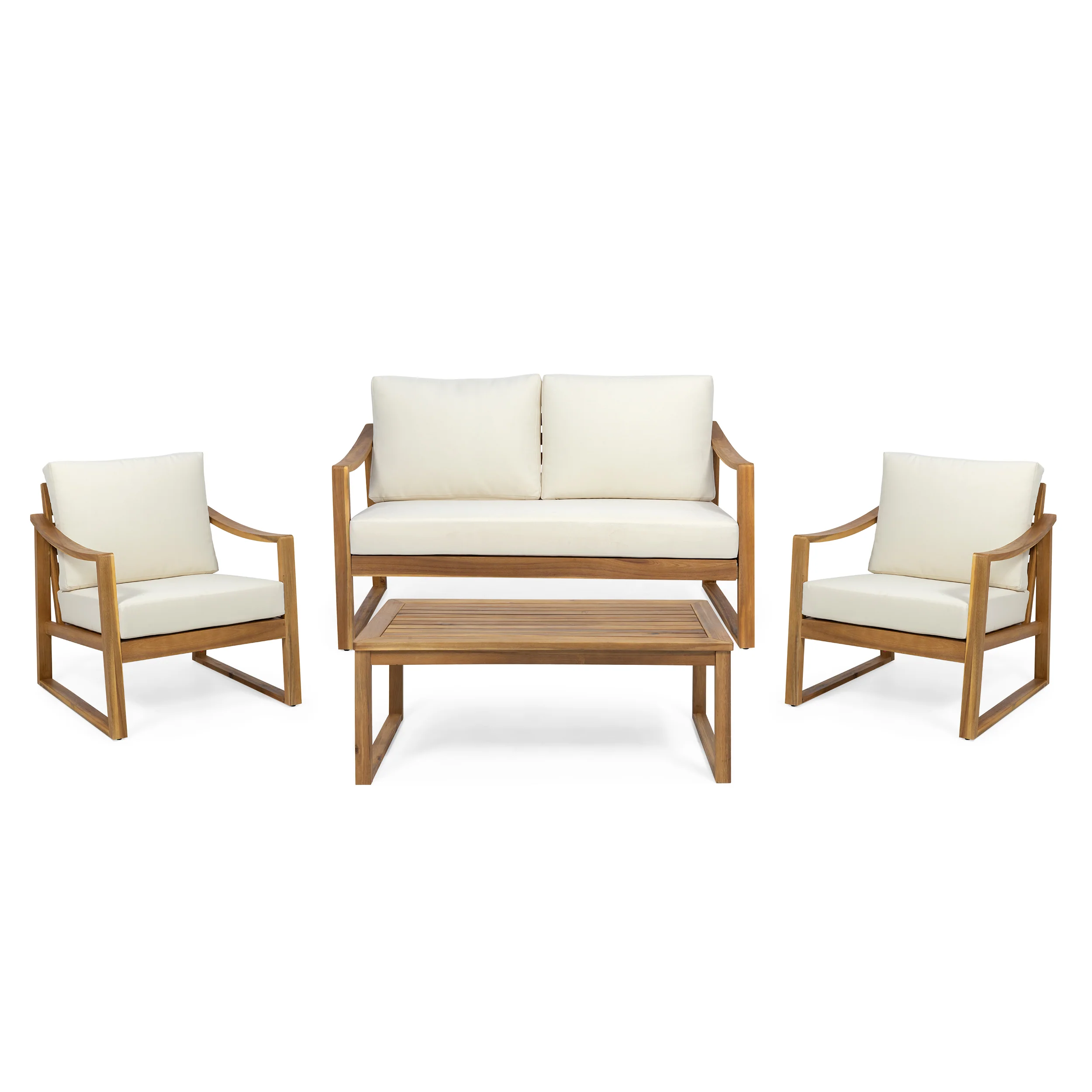 Johnlucas Outdoor 4 Seater Acacia Wood Chat Set with Water Resistant Cushions - furnishings