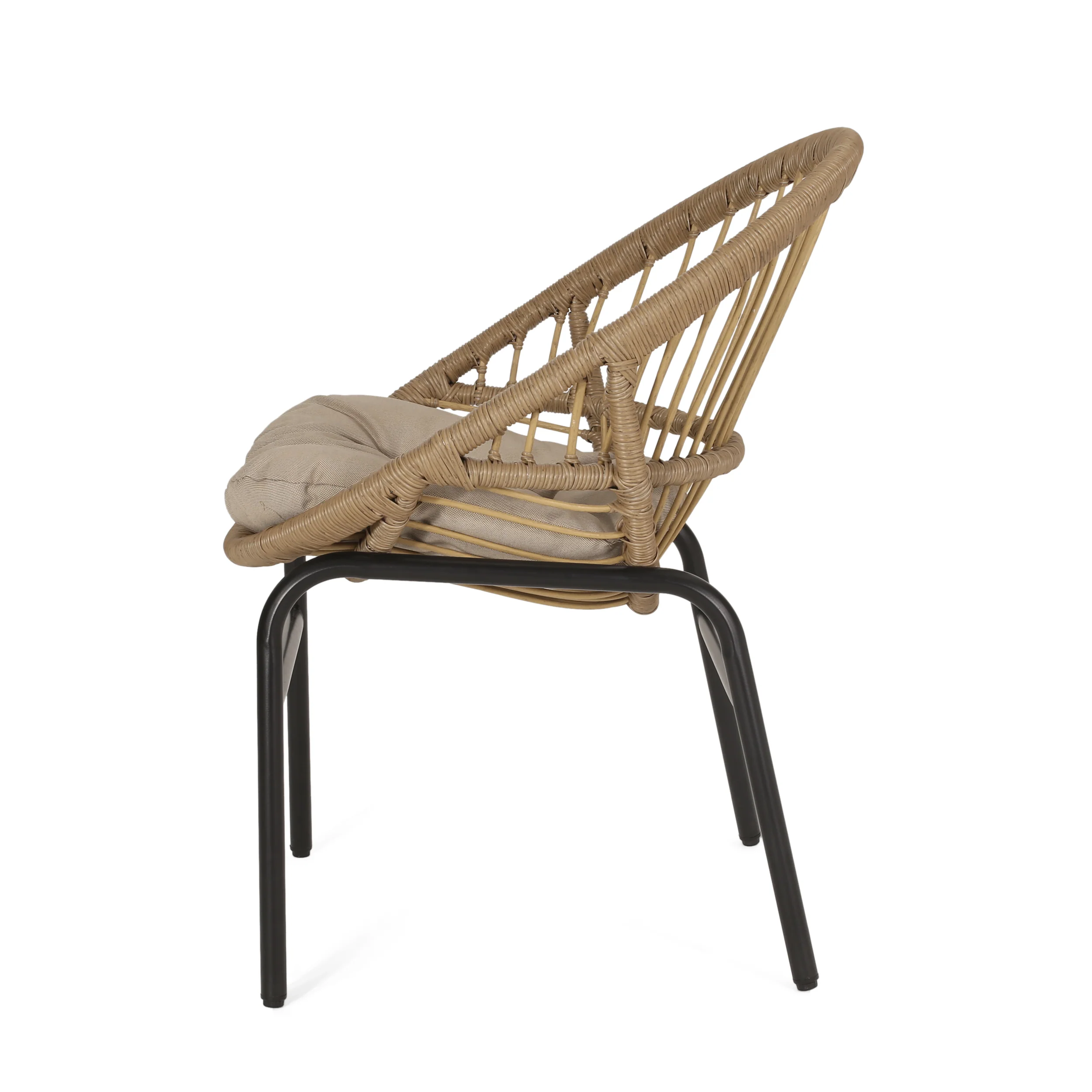 Dero Outdoor Wicker Dining Chairs with Cushion, Set of 2, Light Brown and Beige - furnishings