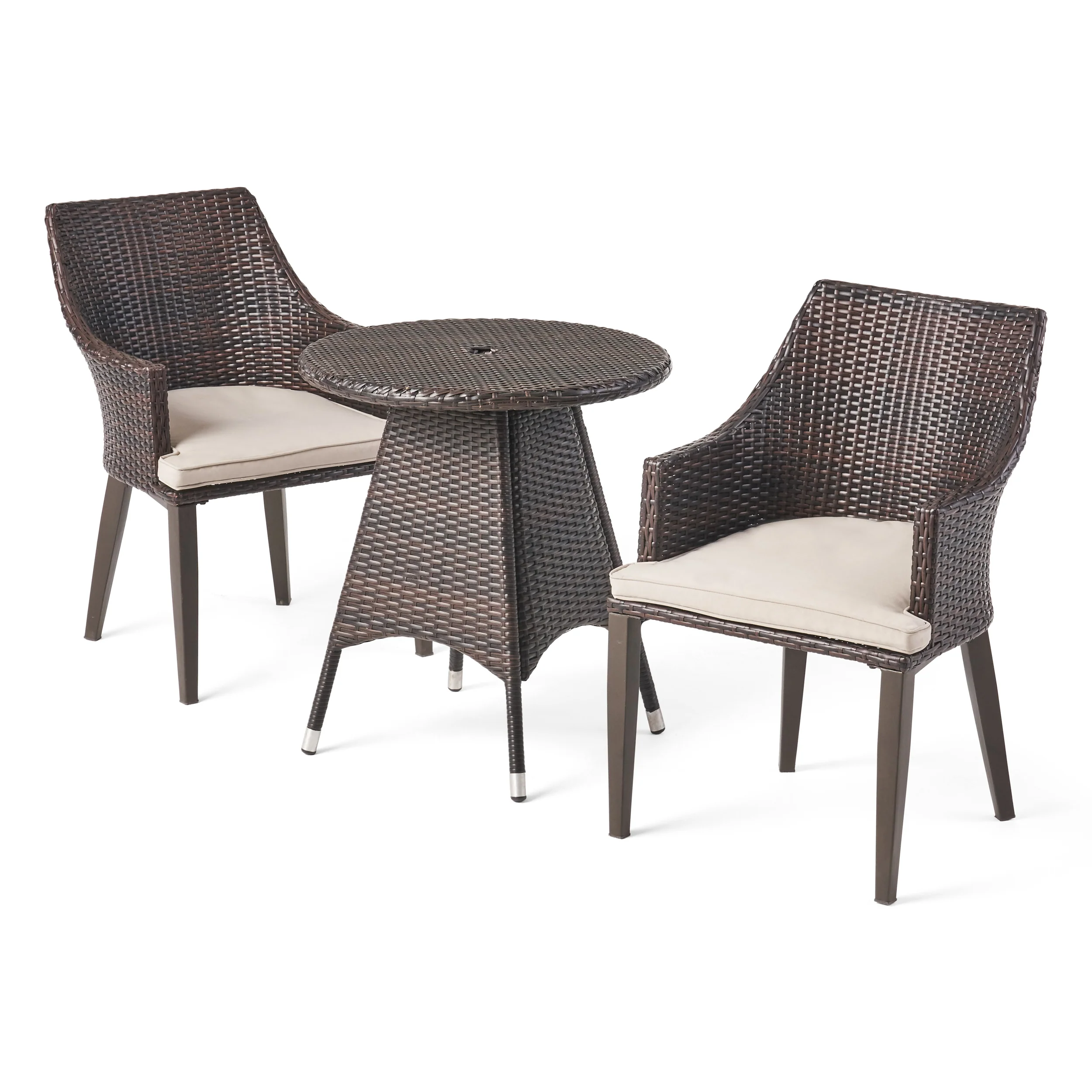 Hennry Outdoor 3 Piece Multibrown Wicker Round Bistro Set - furnishings