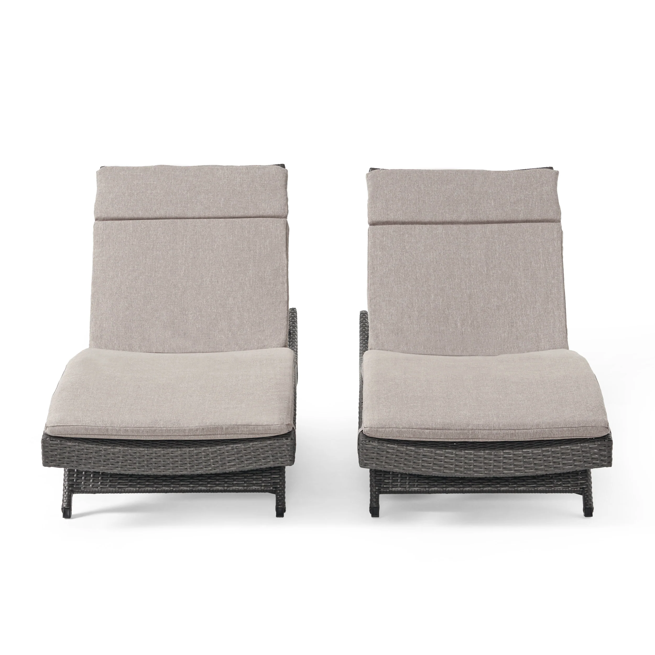 Nassau Outdoor Grey Wicker Adjustable Chaise Lounge with Cushion (Set of 2) - furnishings