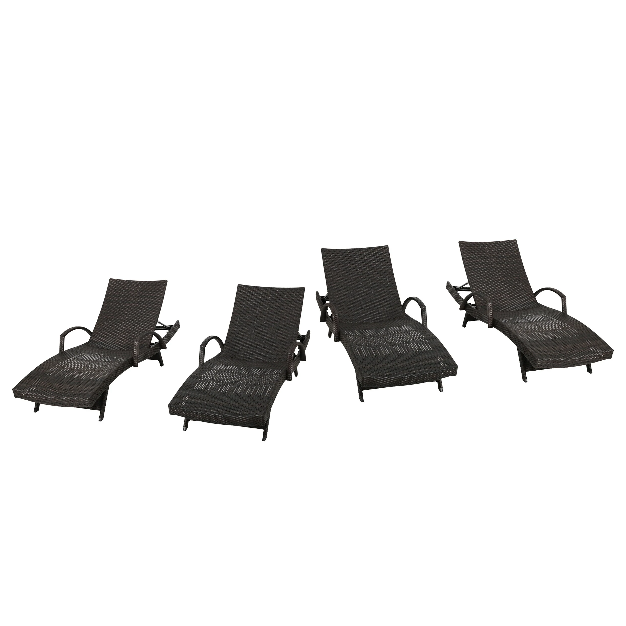 Lakeport Brown Wicker Curved Outdoor Chaise Lounge Chair w/ Arms - furnishings