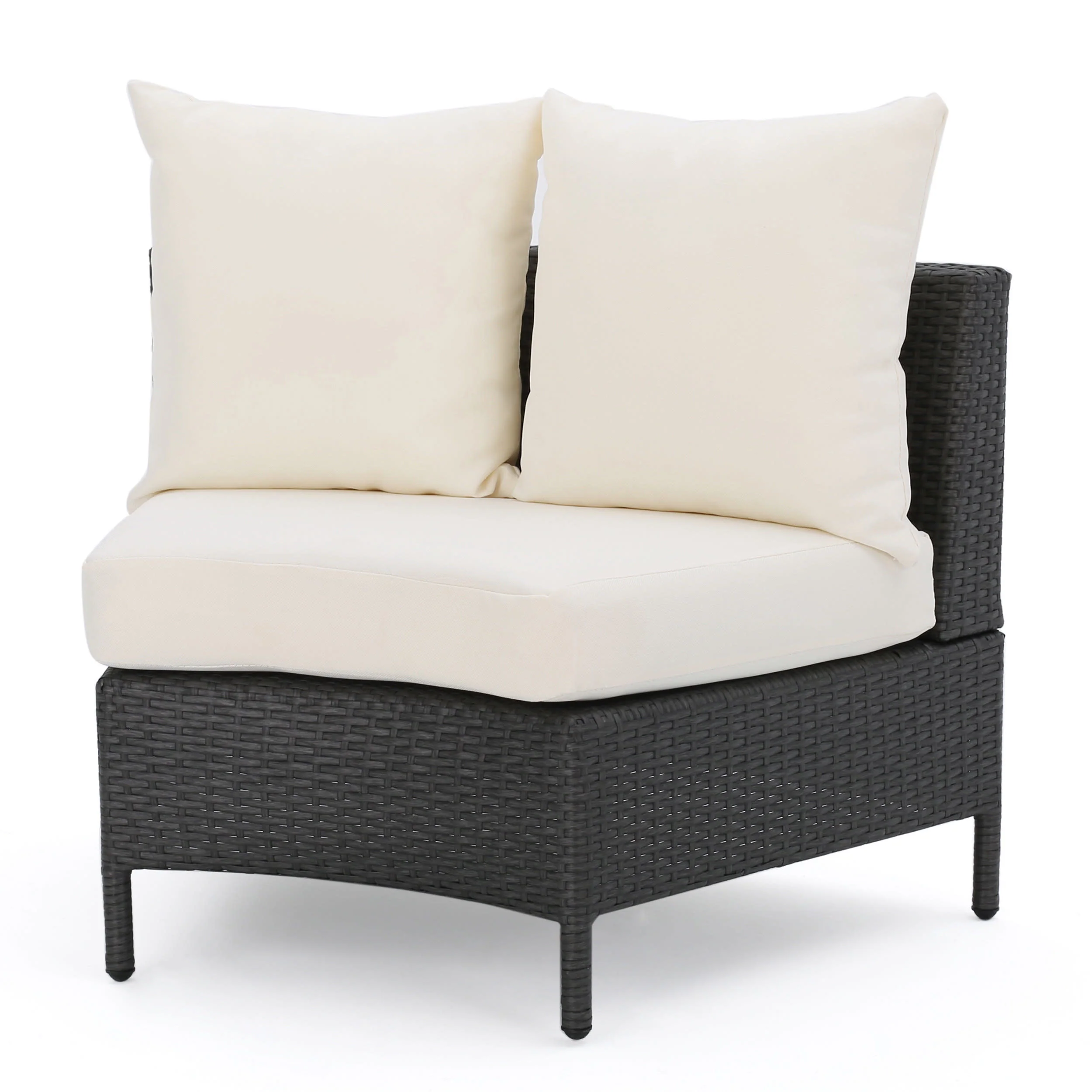 Harper Outdoor Wicker Curved Loveseat Sectional with Cushions - furnishings