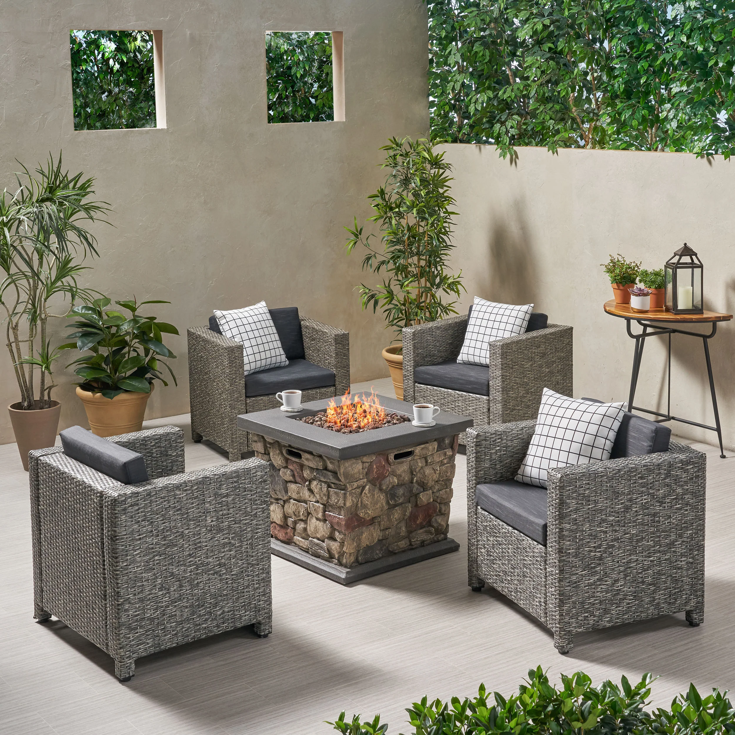 Venice 4-Seater Outdoor Fire Pit Chat Set - furnishings
