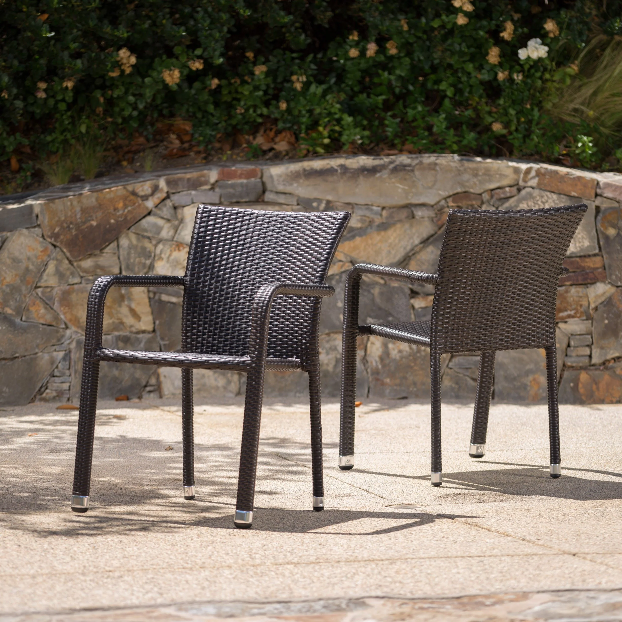 Dylan Outdoor Wicker Armed Aluminum Framed Stack Chairs (Set of 2) - furnishings