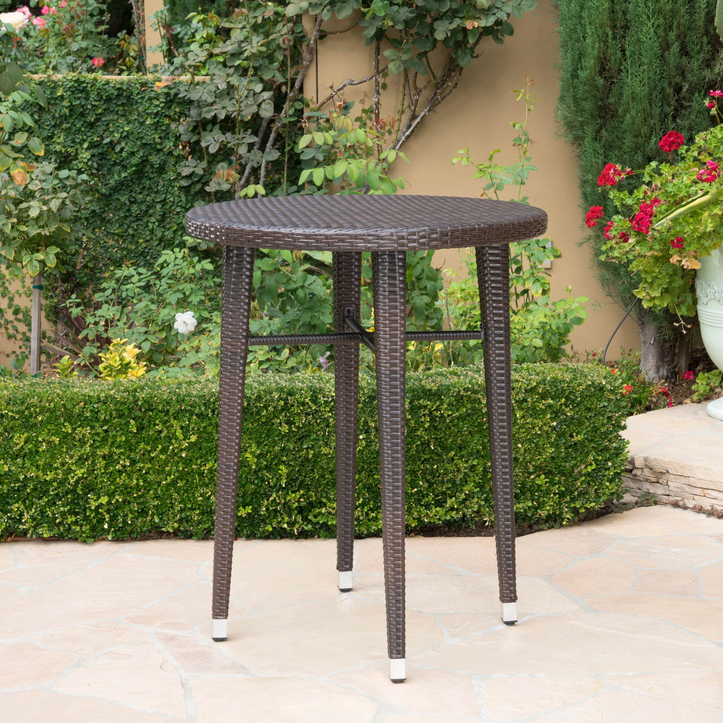 Dom Outdoor 32.5 Inch Round Multi-brown Wicker Bar Table - furnishings
