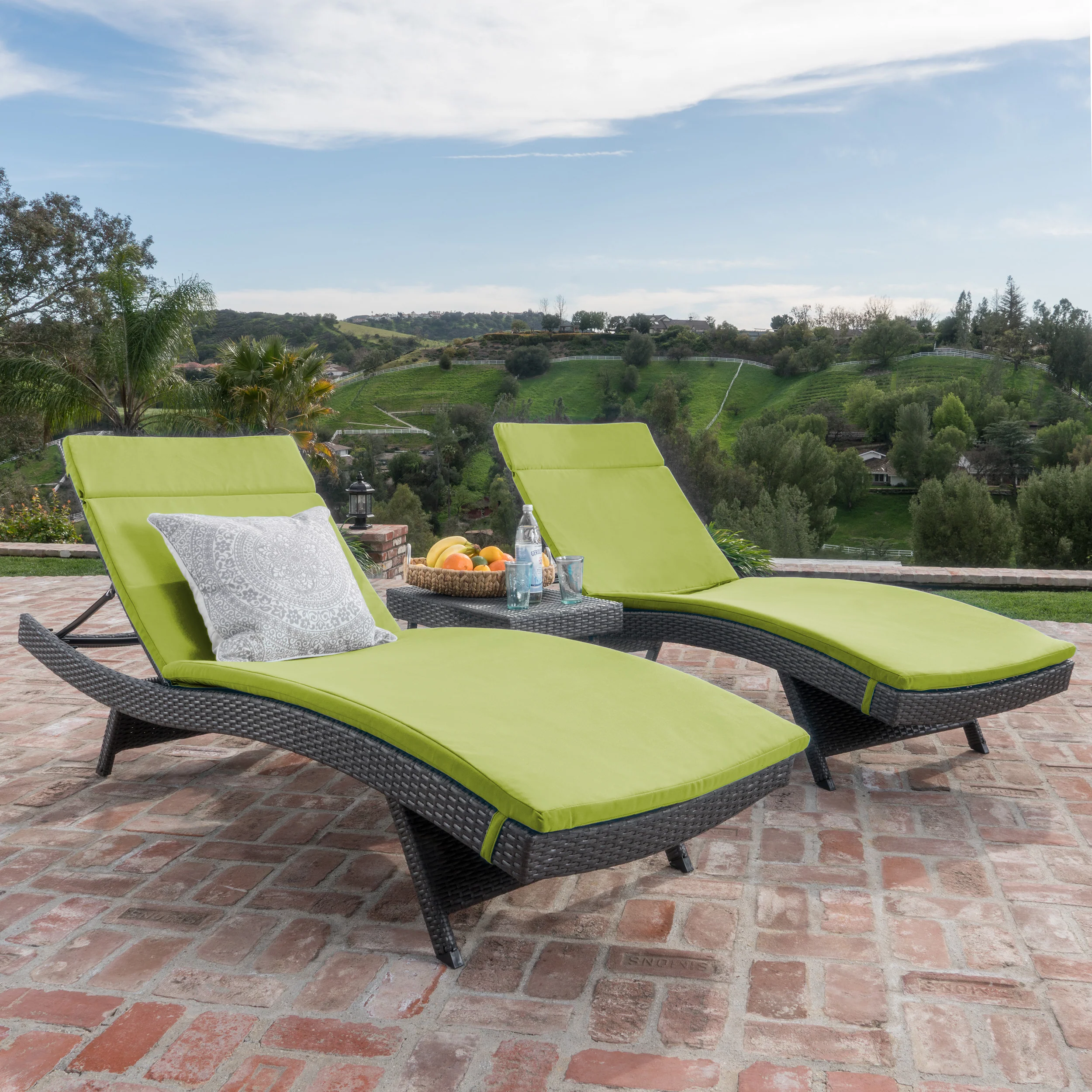 Lakeport 3pc Outdoor Wicker Chaise Lounge Chair & Table Set - furnishings