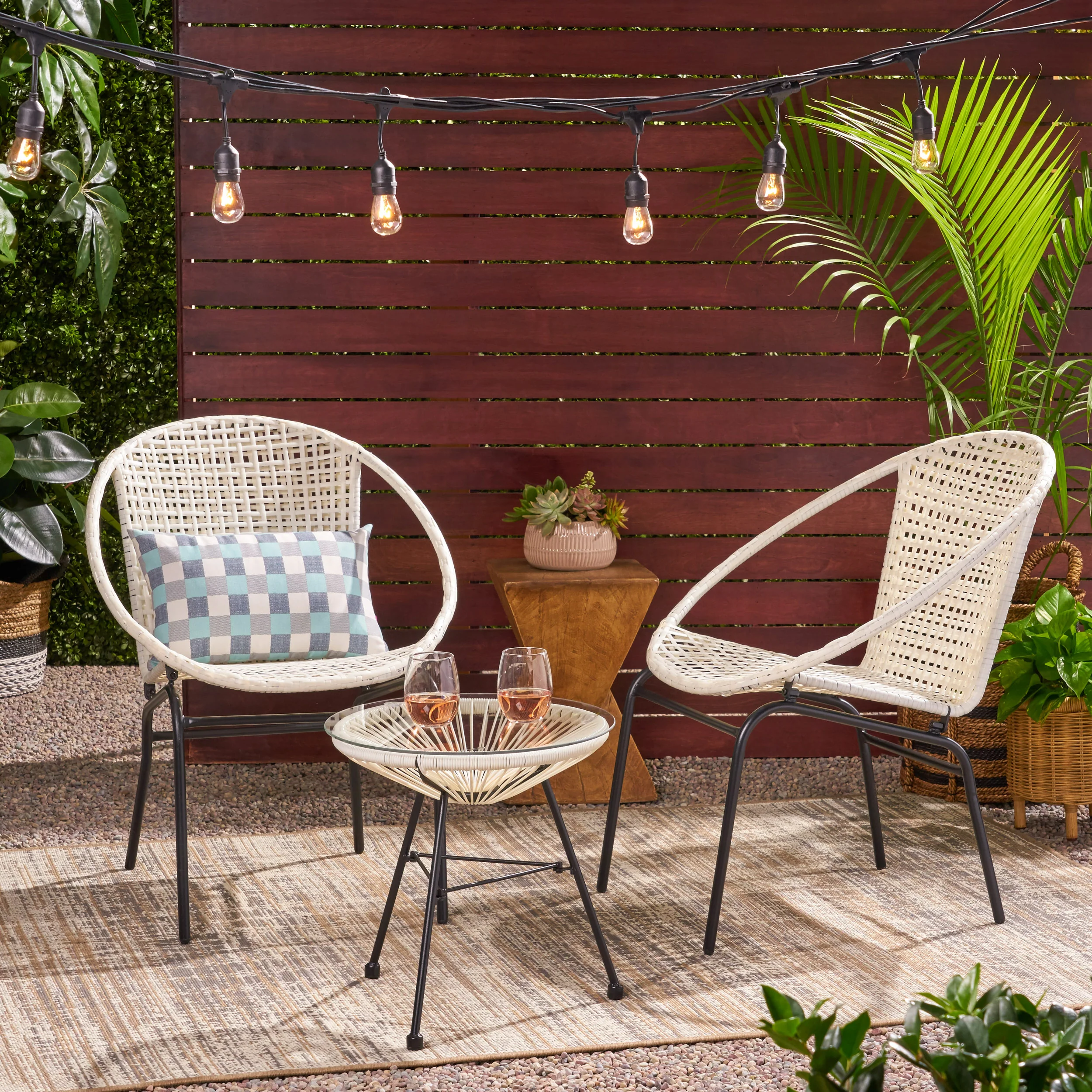 Deborah Outdoor Modern 2 Seater Faux Rattan Chat Set - furnishings