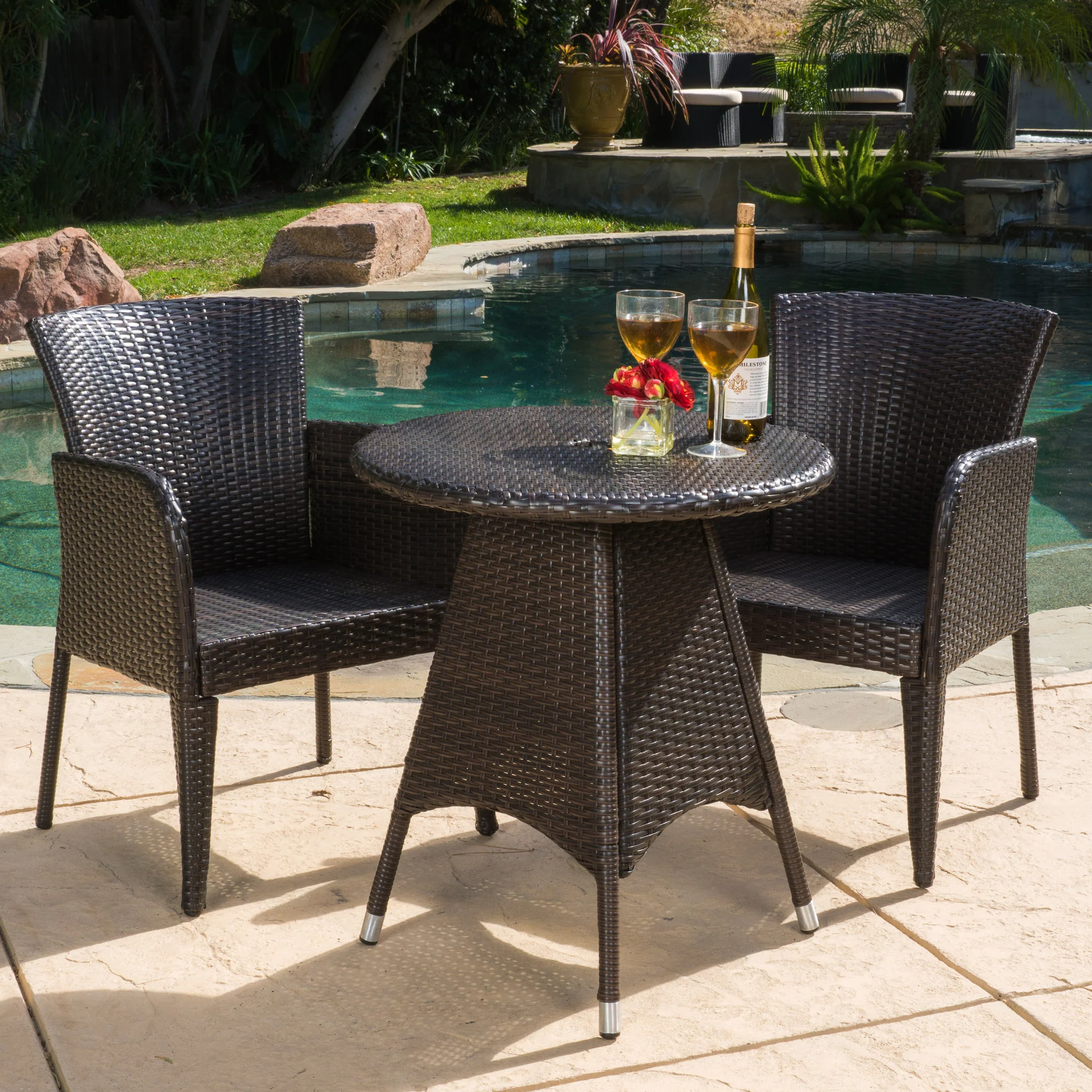 Mockler Outdoor Contemporary Multi-Brown Round 3pc Bistro Set - furnishings