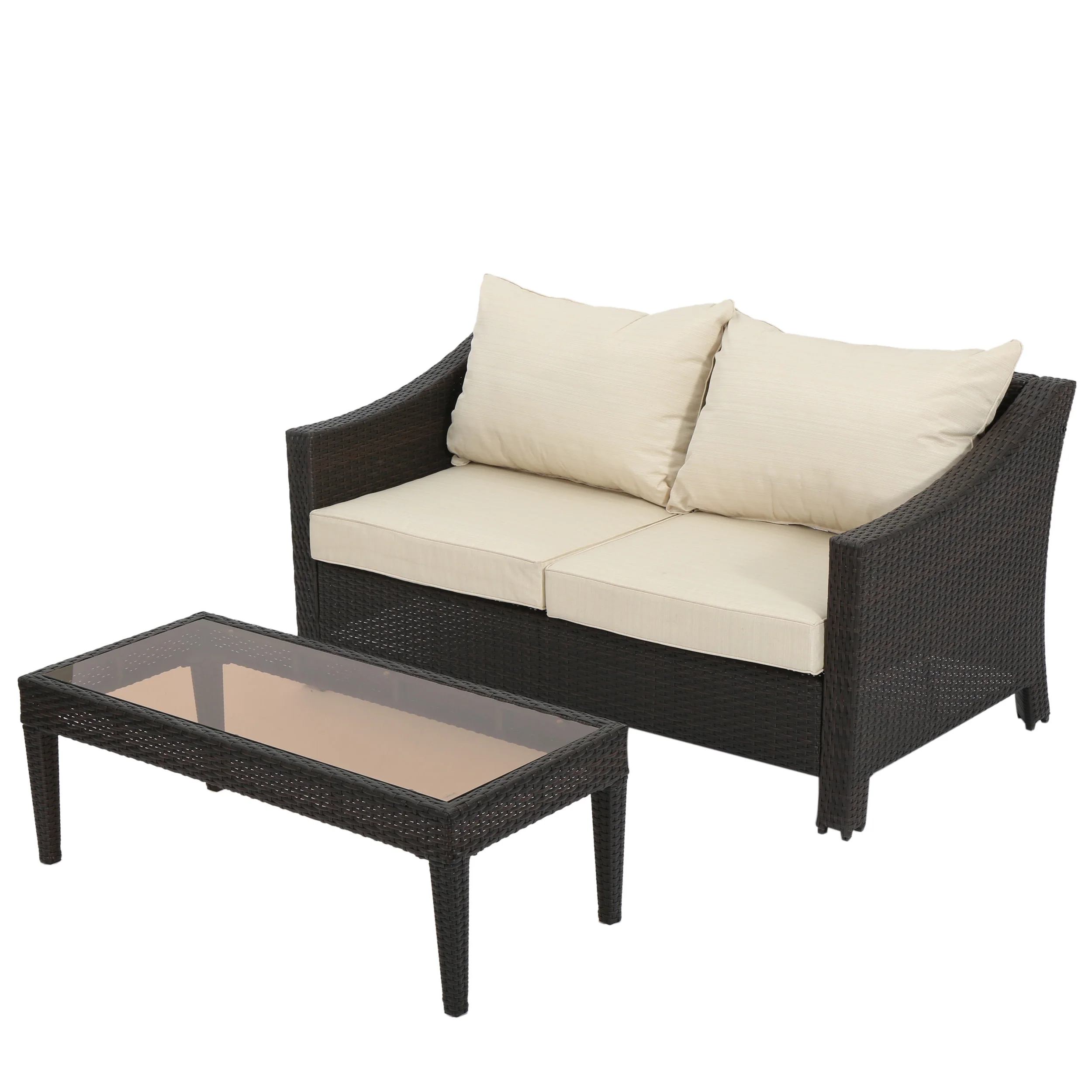Aspen Outdoor Wicker Loveseat and Coffee Table with Cushions - furnishings