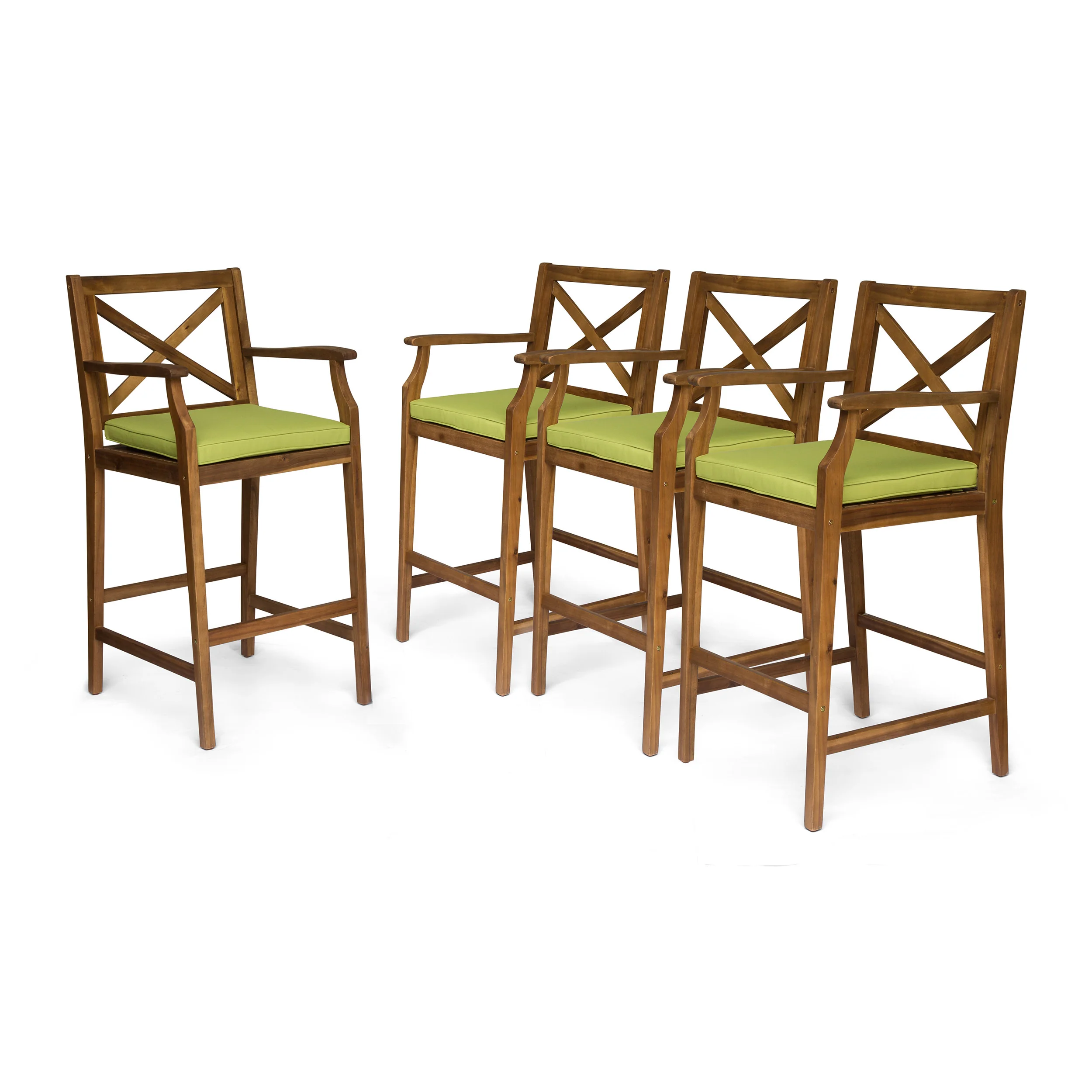 Doric Outdoor Rustic Acacia Wood Barstools with Cushions (Set of 4) - furnishings