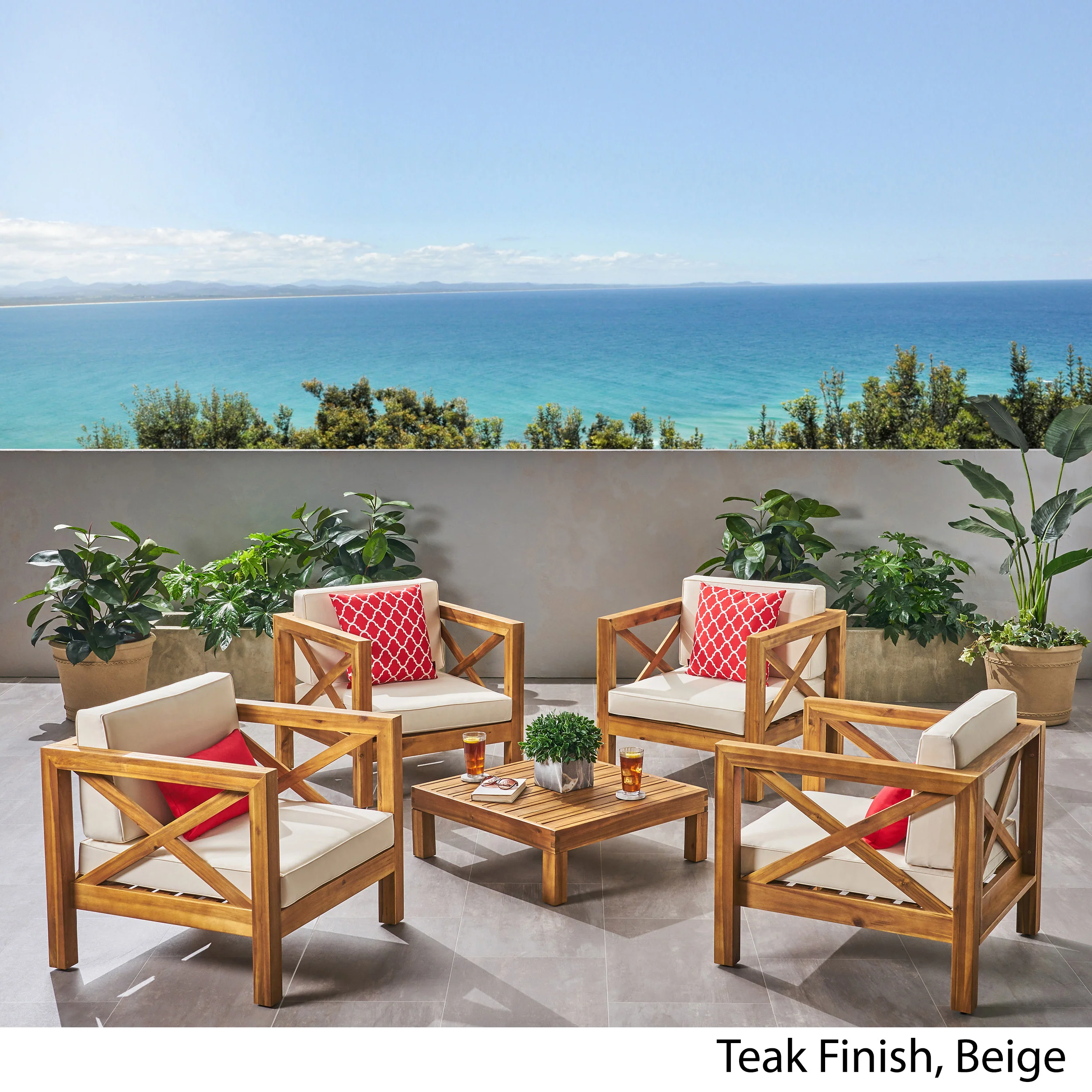 Morgan Outdoor 4 Seater Acacia Wood Club Chair and Coffee Table Set - furnishings