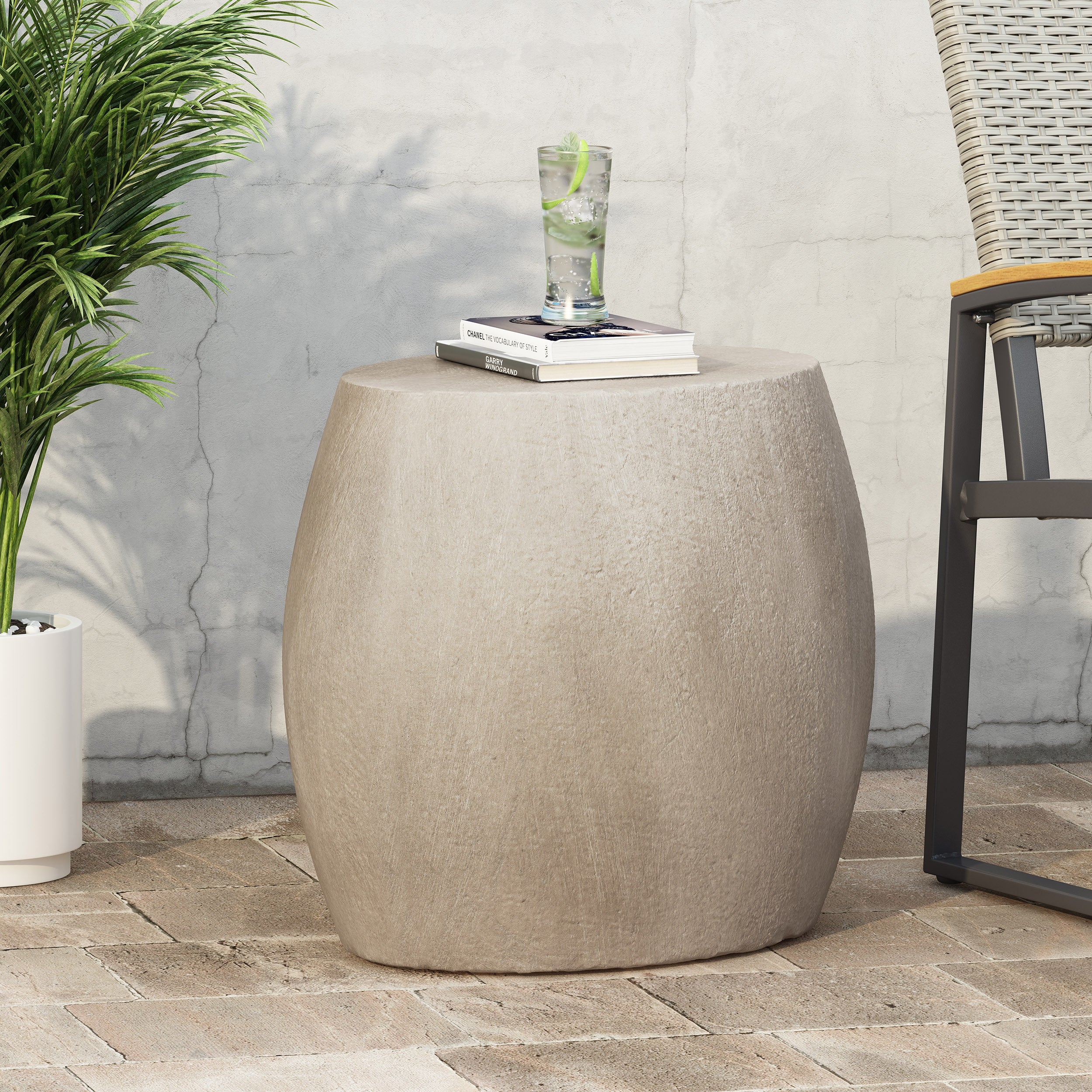 Eviee Outdoor Lightweight Concrete Side Table - furnishings