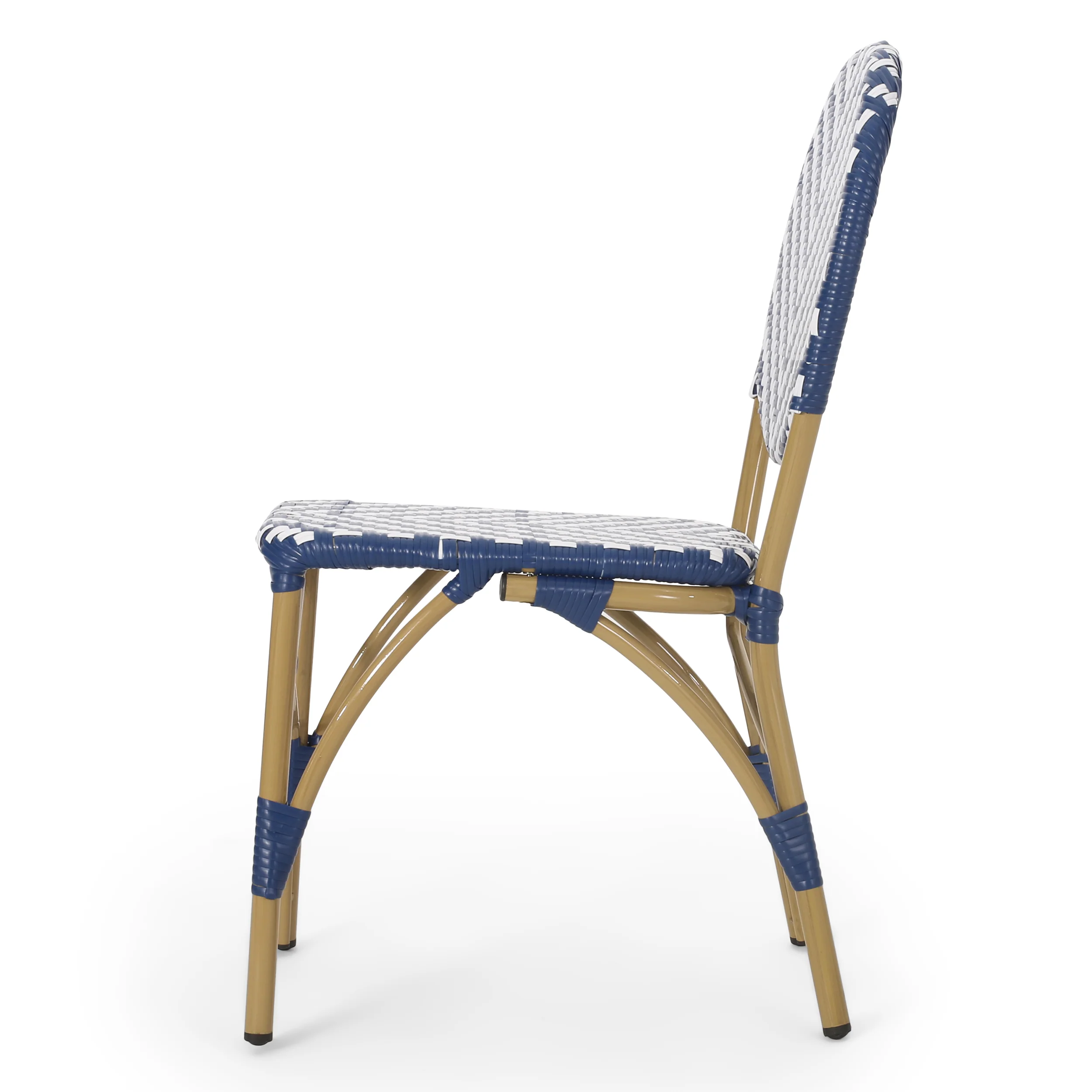 Deshler Outdoor Aluminum French Bistro Chairs, Set of 2, Navy Blue, White, and Bamboo Finish - furnishings