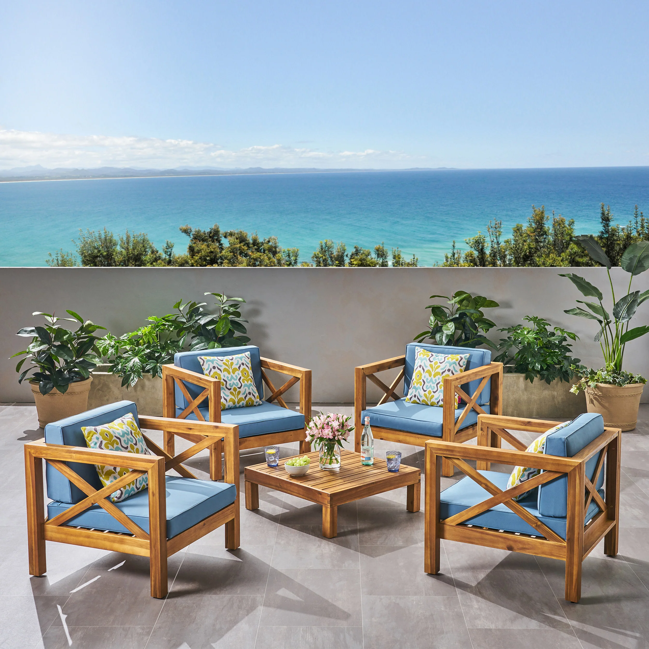 Morgan Outdoor 4 Seater Acacia Wood Club Chair and Coffee Table Set - furnishings