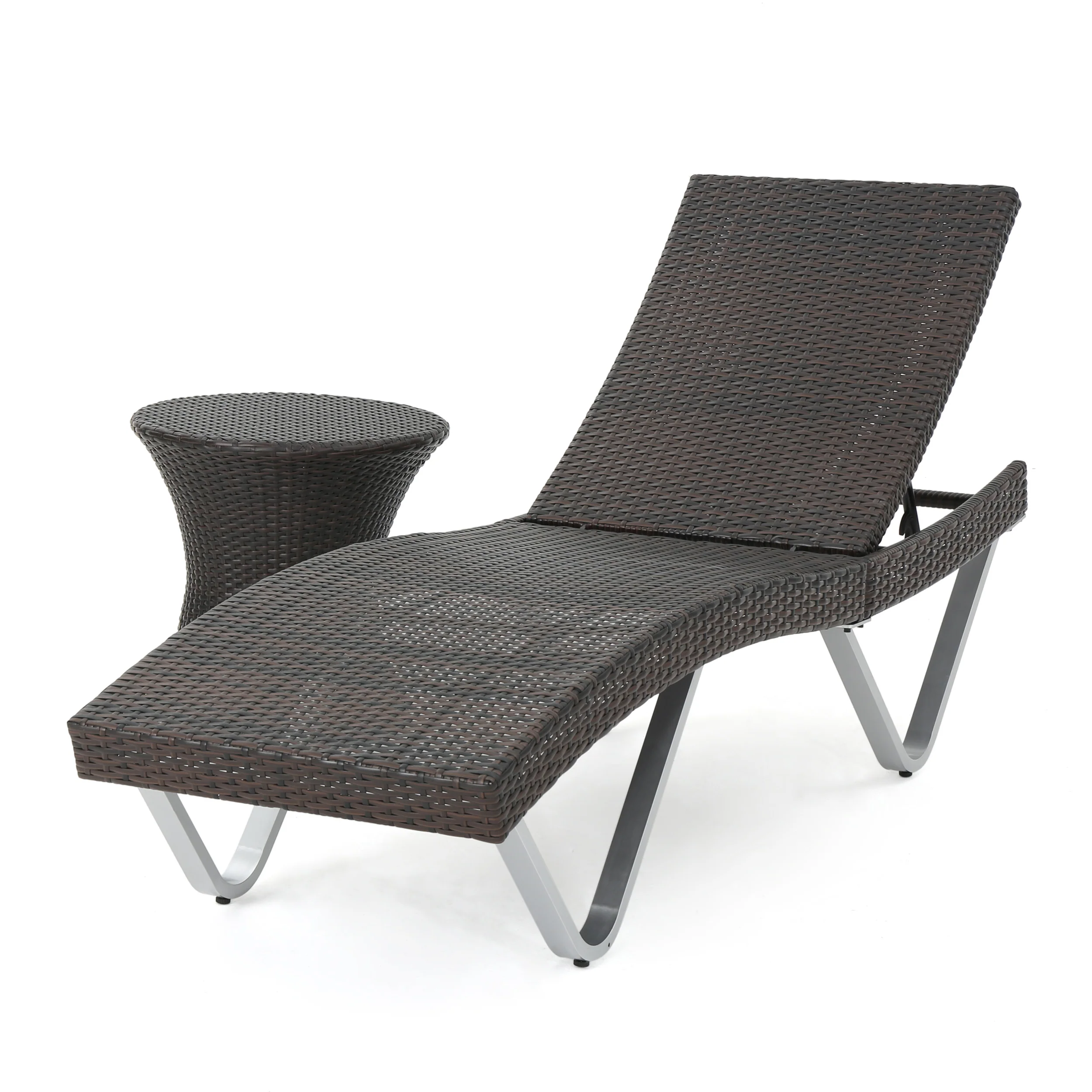 Manuela Outdoor Multi Brown Wicker Chaise Lounge with Table - furnishings