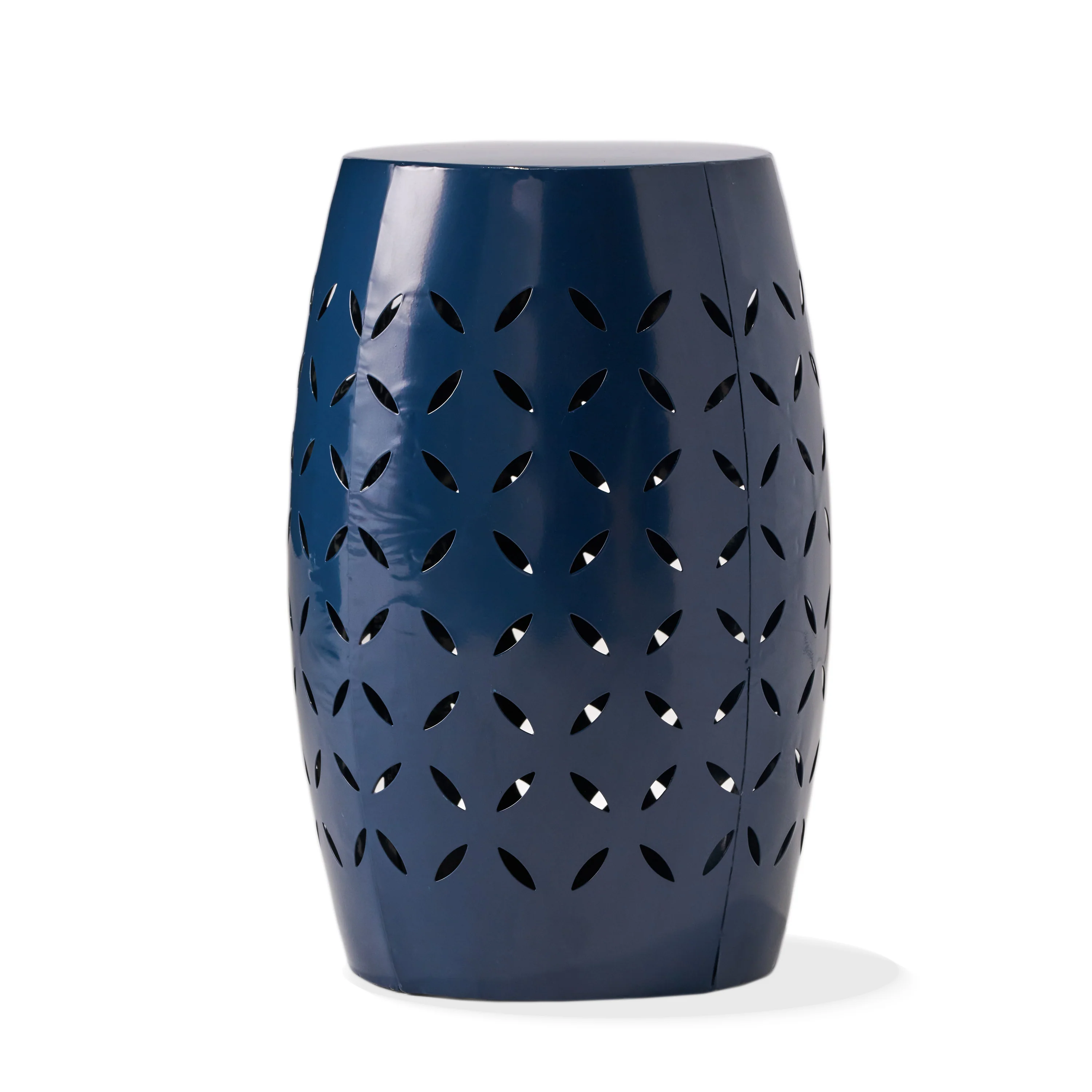 Lilly Outdoor Modern 12-Inch Criss-Cross Cut Metal Barrel Side Table - furnishings