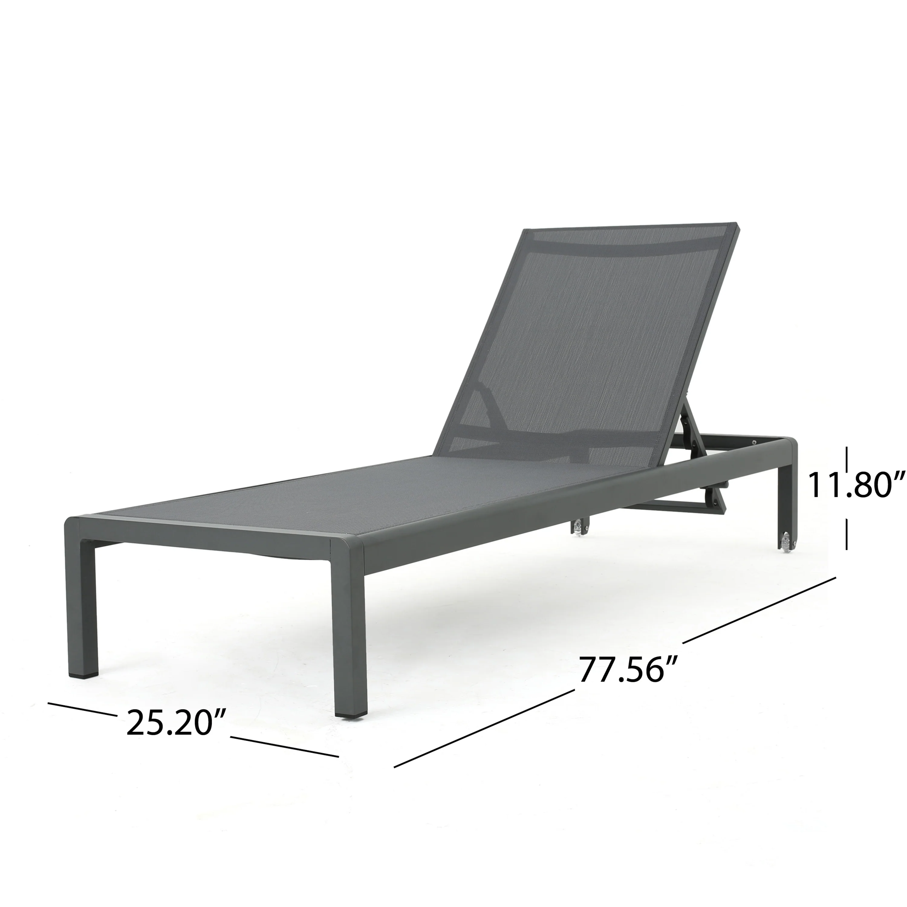Crested Bay Outdoor Grey Aluminum Chaise Lounge with Dark Grey Mesh Seat - furnishings