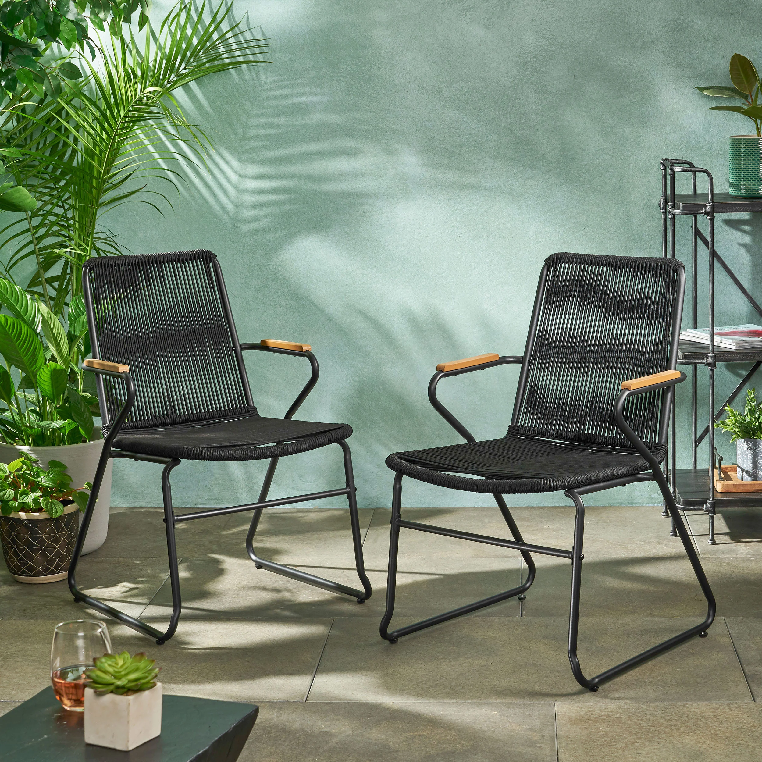 Laycee Modern Outdoor Rope Weave Club Chair (Set of 2) - furnishings