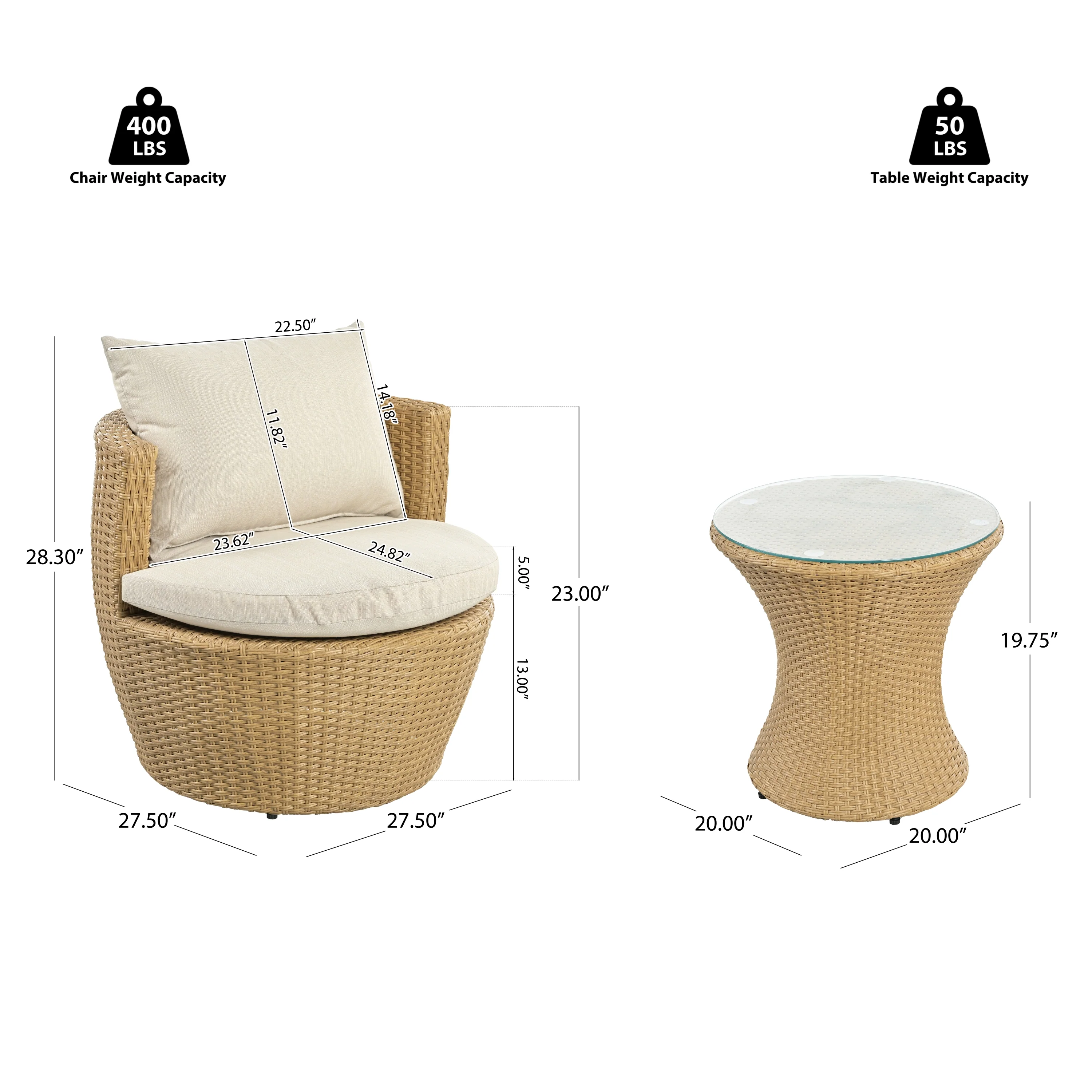 Laurela Outdoor Patio 3pc Boho Faux Wicker Chat Set - furnishings