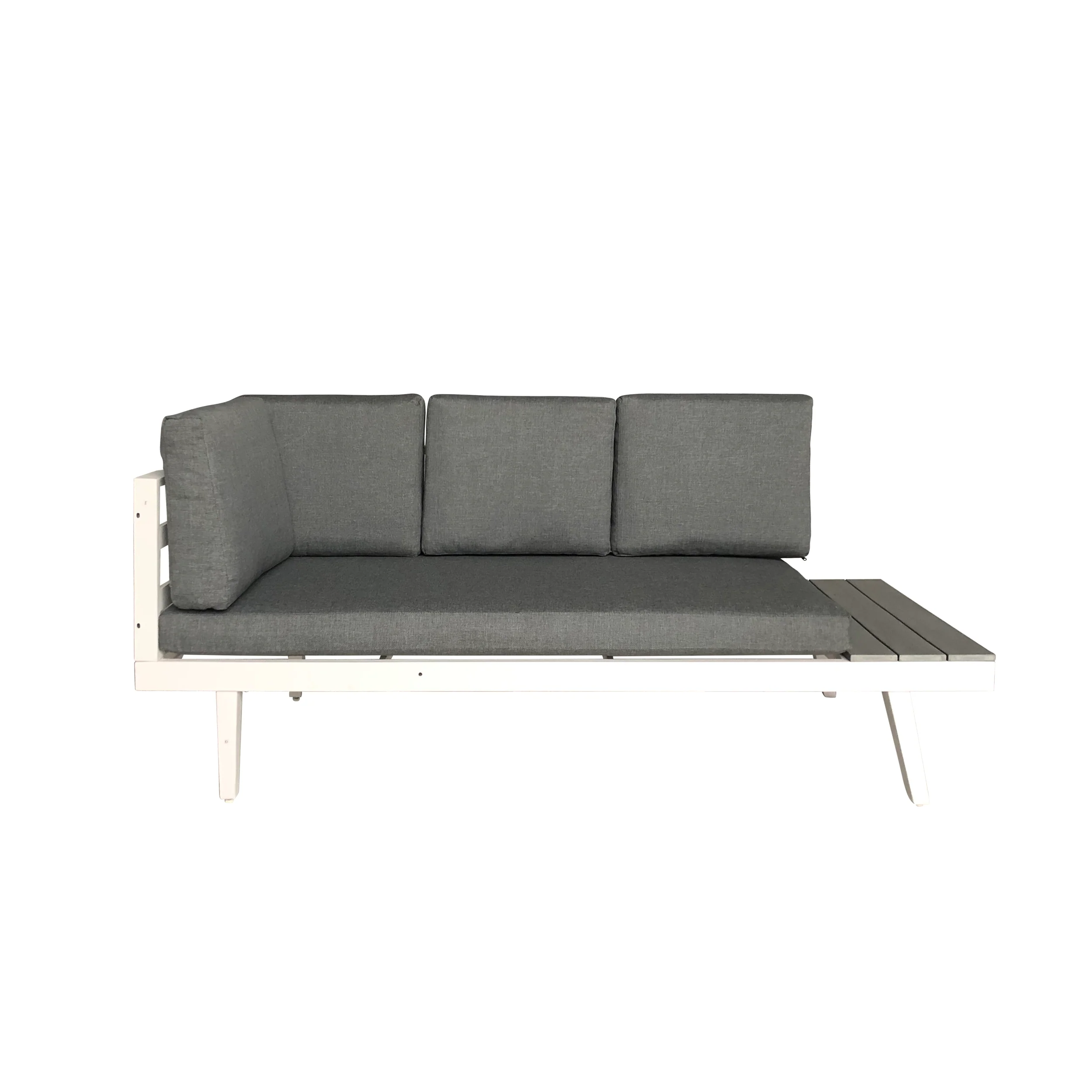 Taylor Outdoor Aluminum Sofa Sectional with Faux Wood Accents, White and Gray - furnishings
