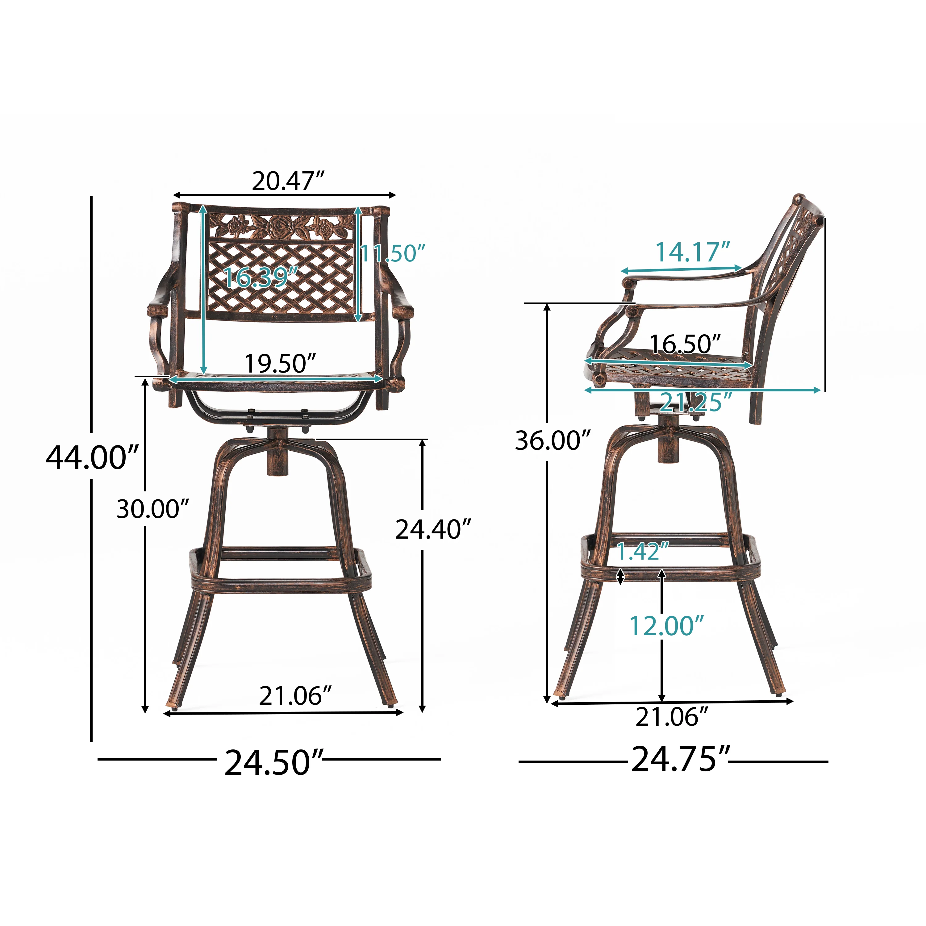 Sierra 30-Inch Outdoor Cast Aluminum Swivel Bar Stool - furnishings