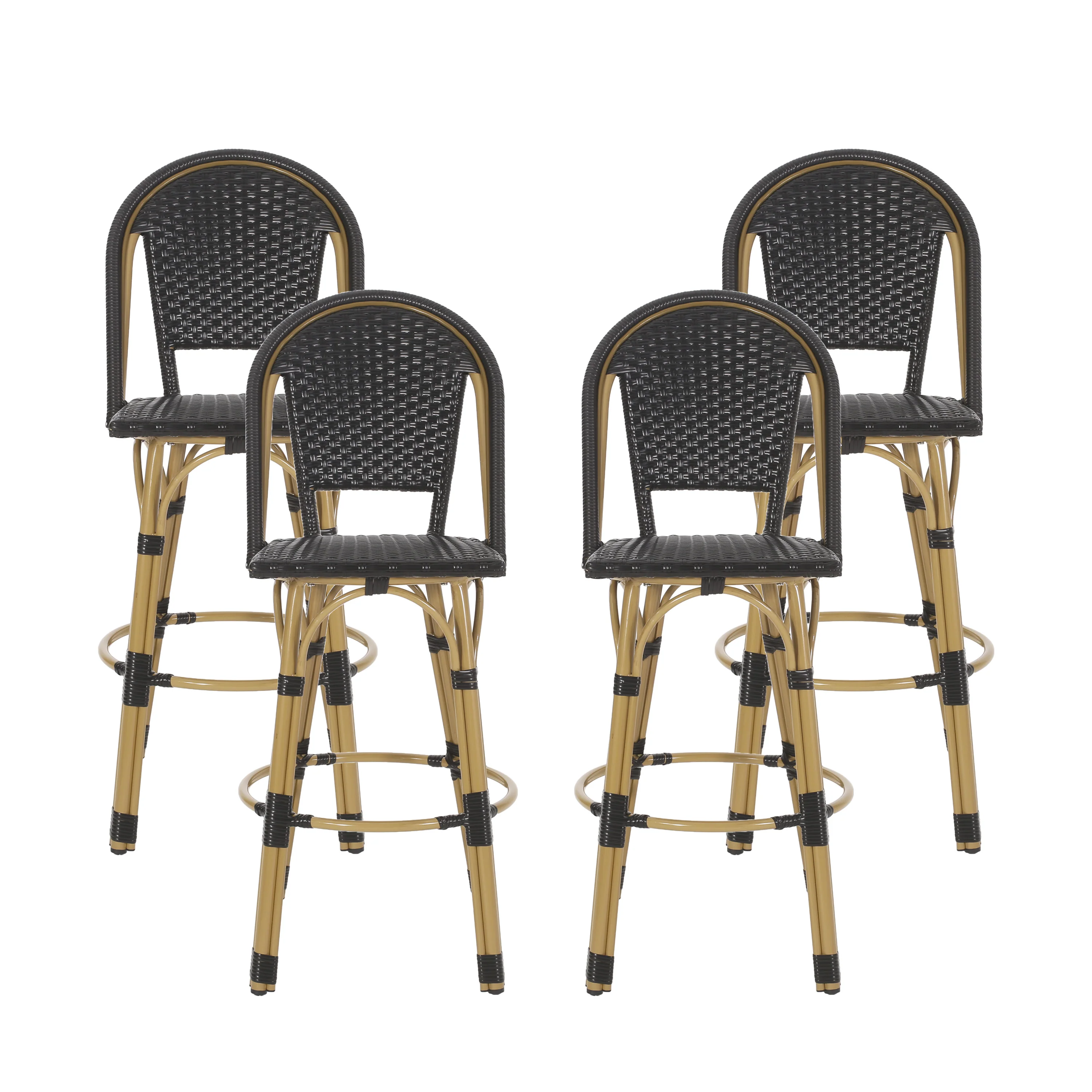Cotterell Outdoor French Wicker and Aluminum 29.5 Inch Barstools, Set of 4 - furnishings