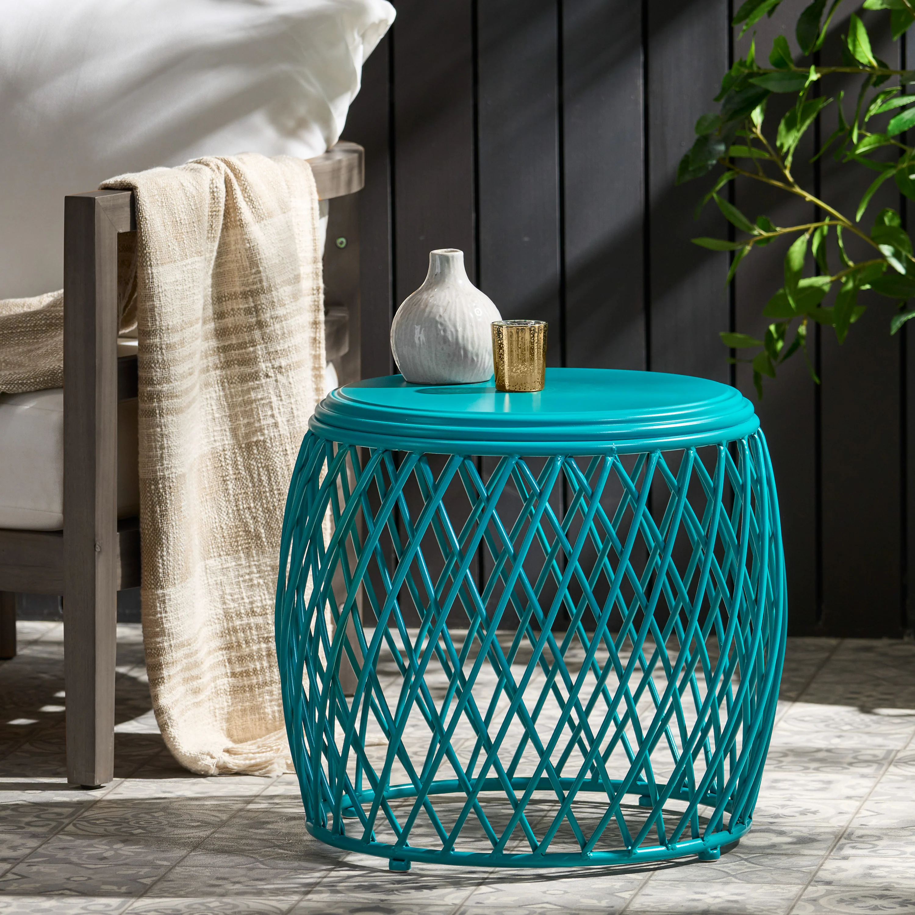 Jadien Outdoor 19 Inch Diameter Lattice Iron Side Table - furnishings